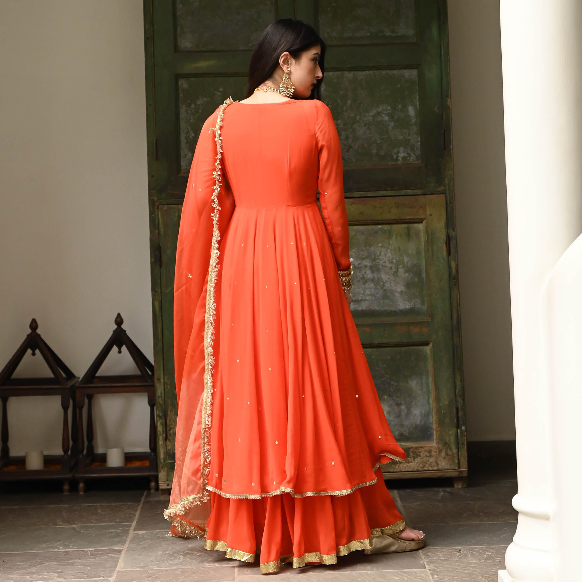 Orange Halter Neck Anarkali Suit for Women Online