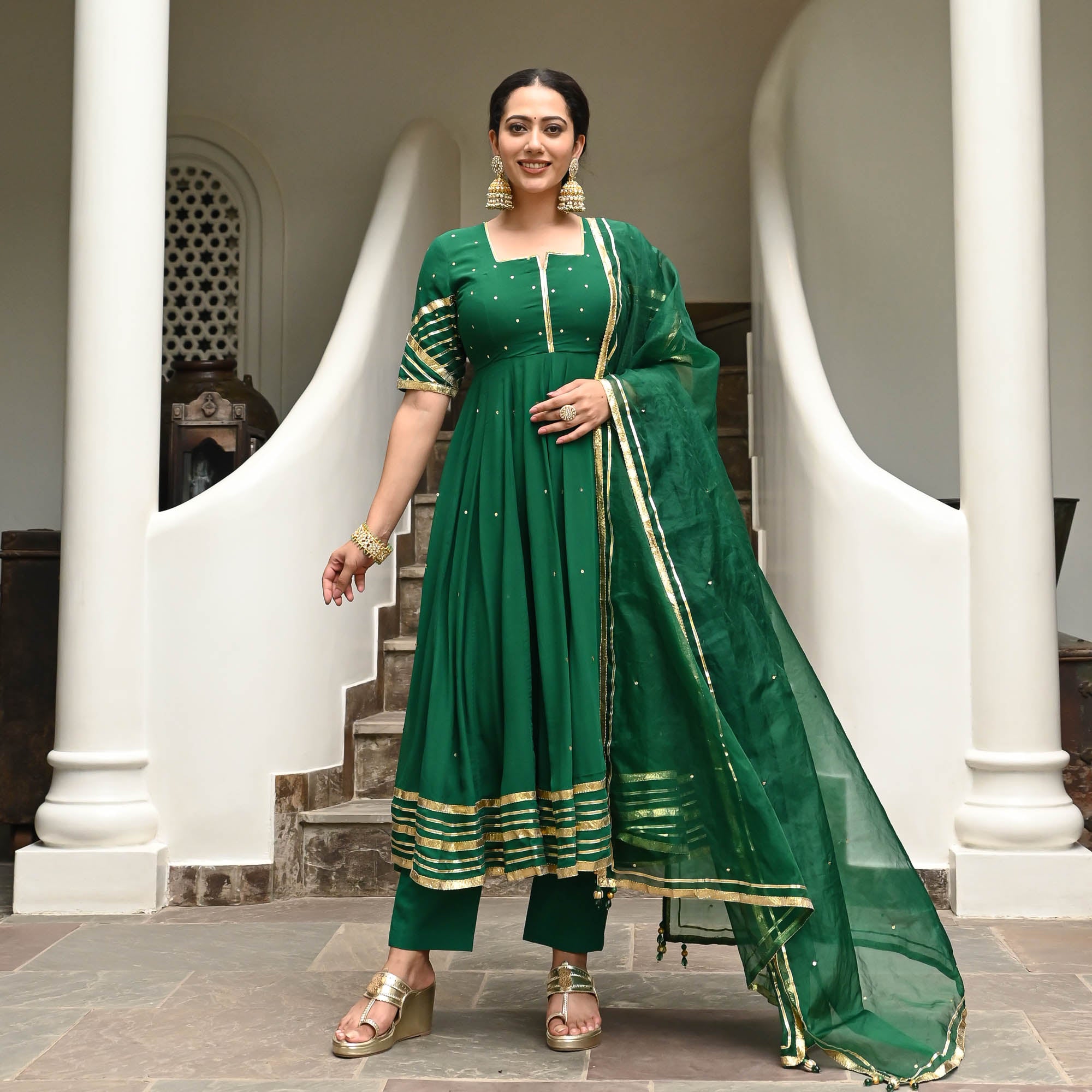 Padma Dark Green Designer Georgette Suit Set for Women Online