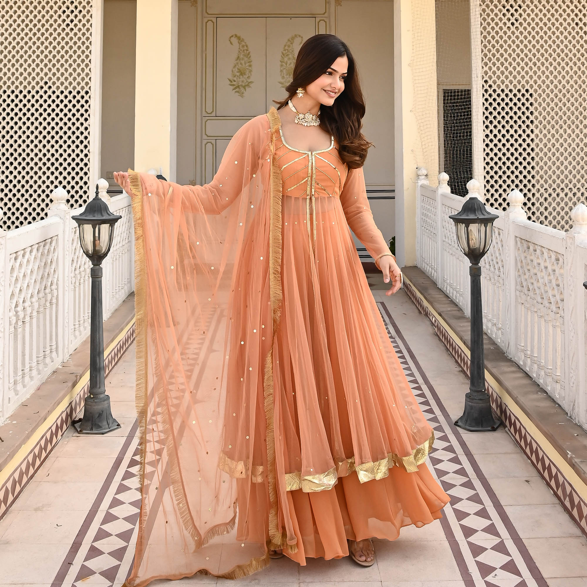 Kasturi Orange Designer Anarkali Suit Set for Women Online