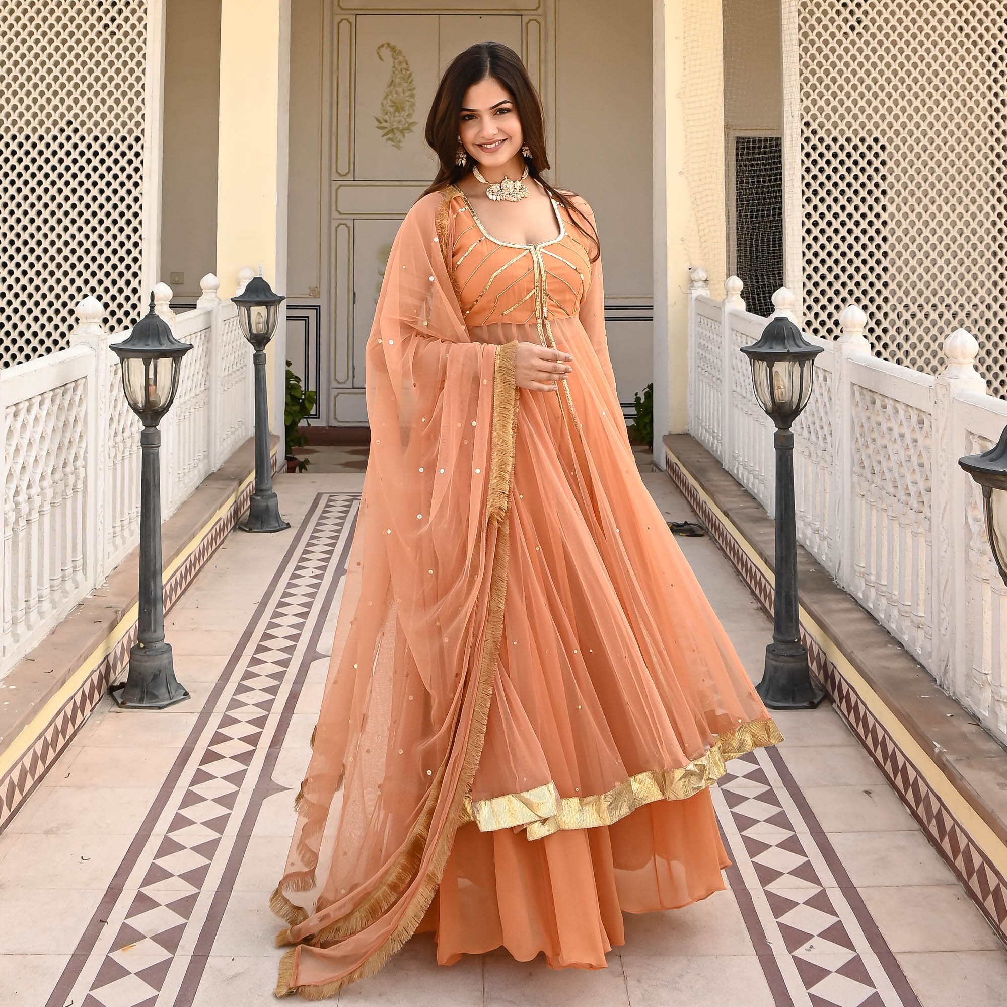 Kasturi Orange Designer Anarkali Suit Set for Women Online