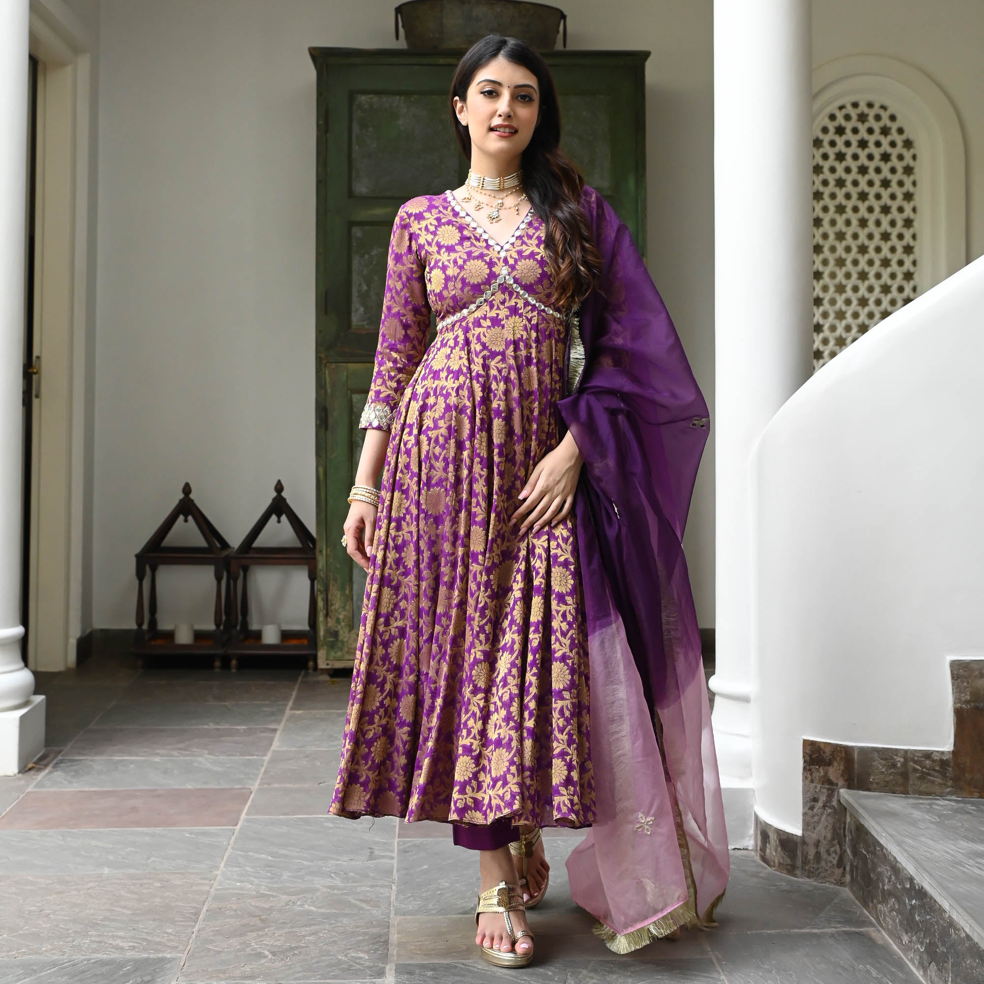 Purple Jacquard Alia Cut Anarkali for Women Online