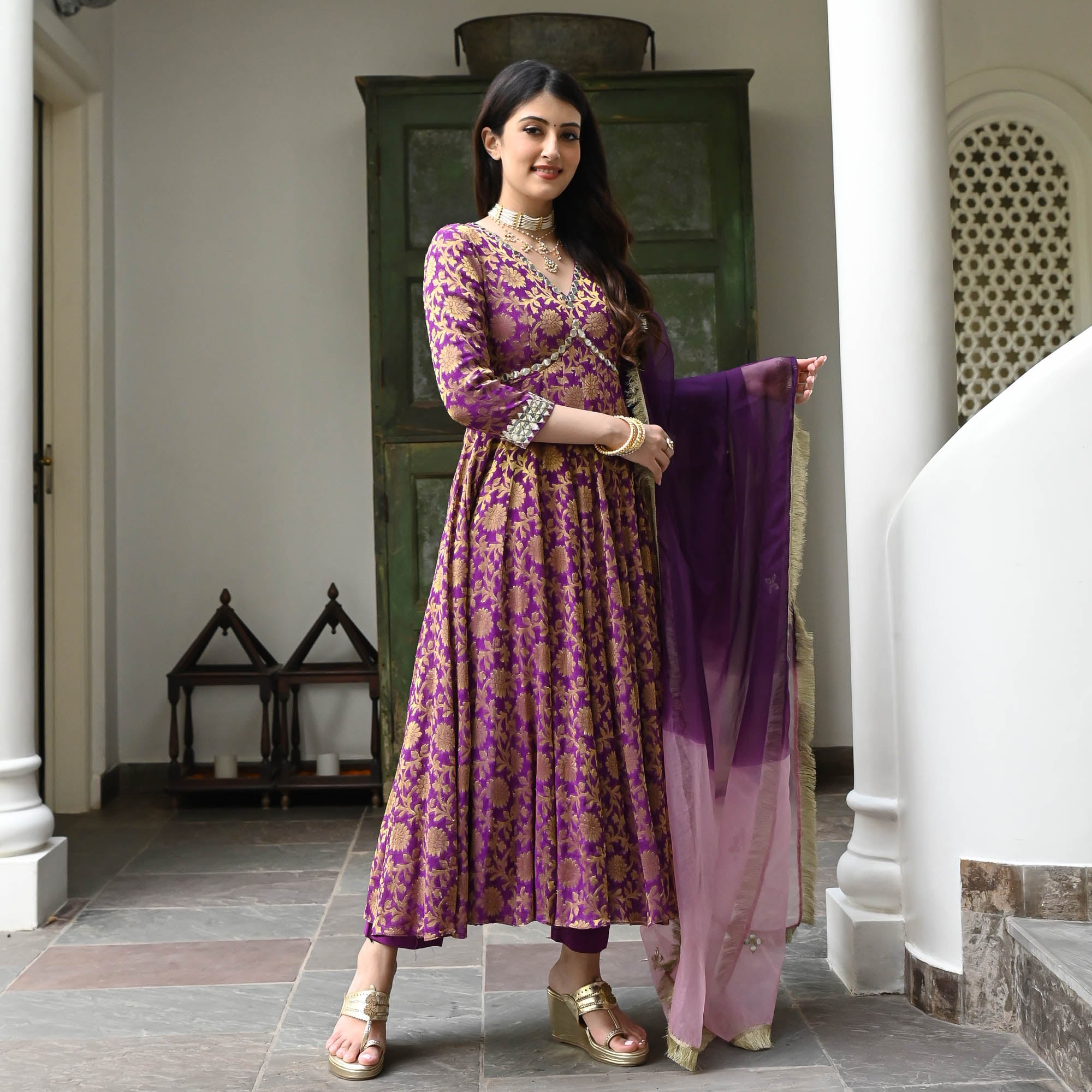 Purple Jacquard Alia Cut Anarkali for Women Online