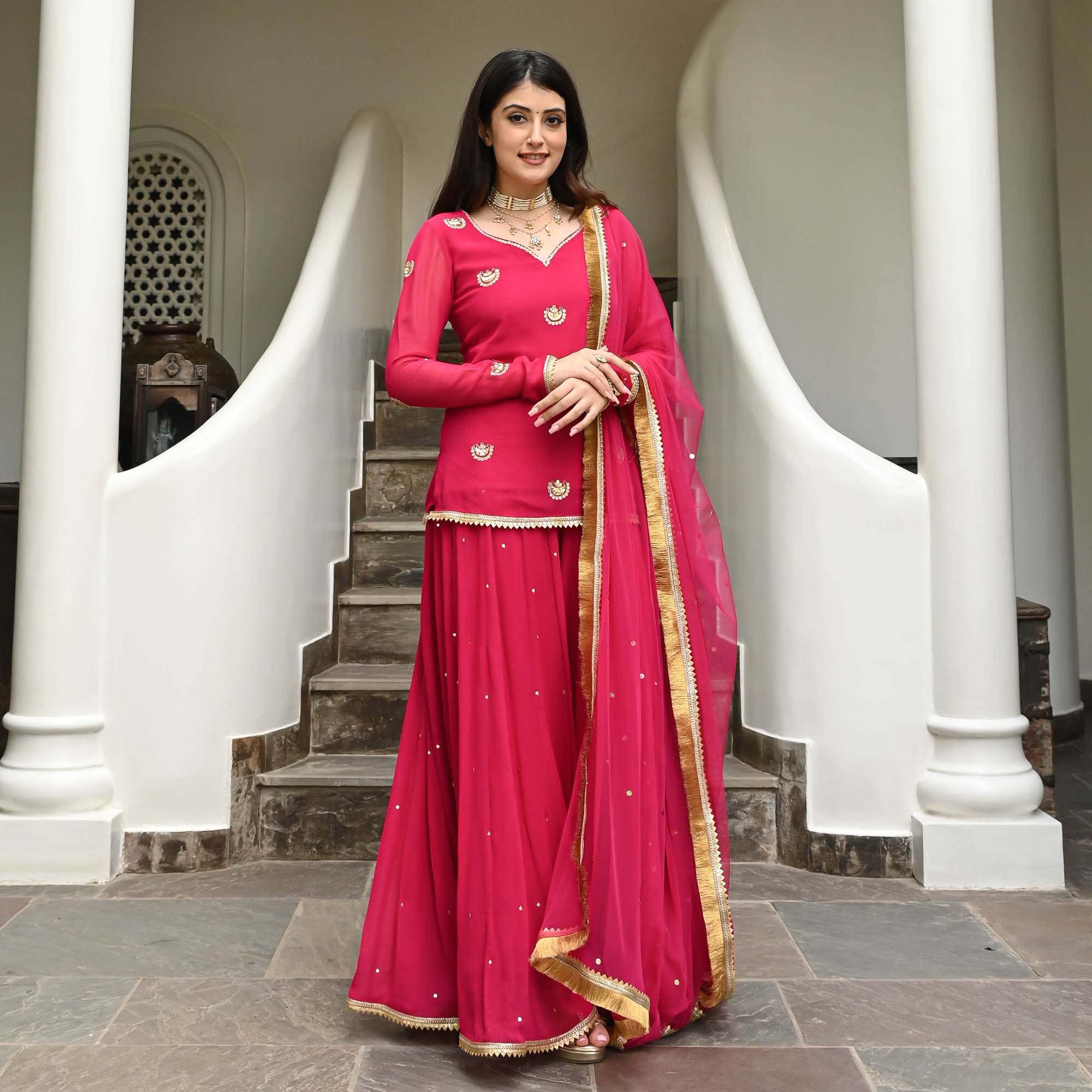 Geeta Pink Georgette Designer Sharara Suit Set for Women Online