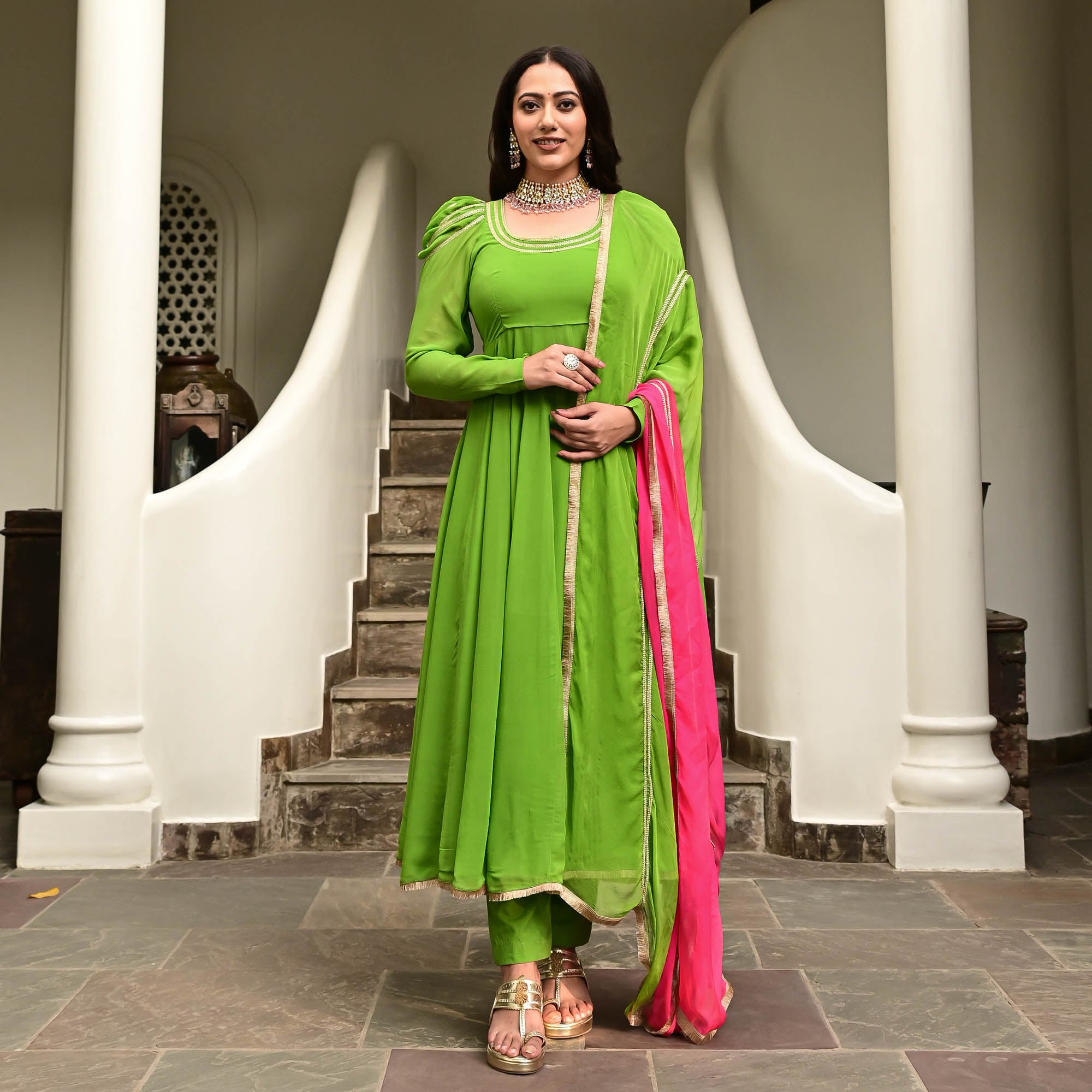 Green Georgette Anarkali Suit for Women Online