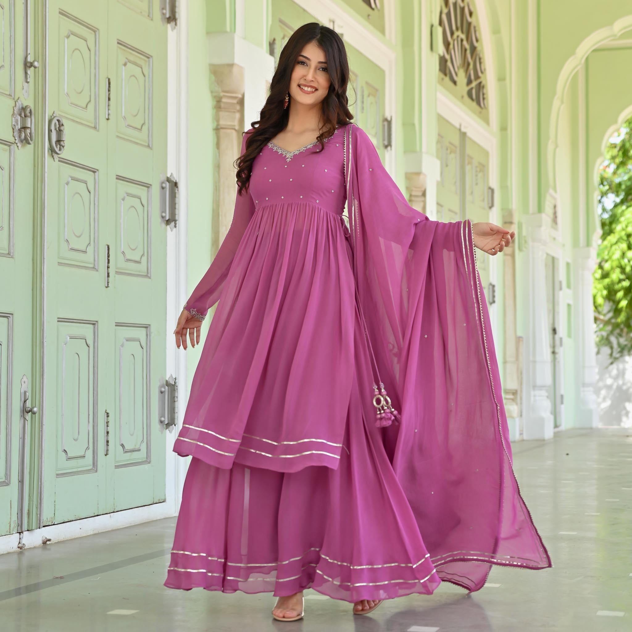 Pink Georgette Sharara Suit Set for Women Online