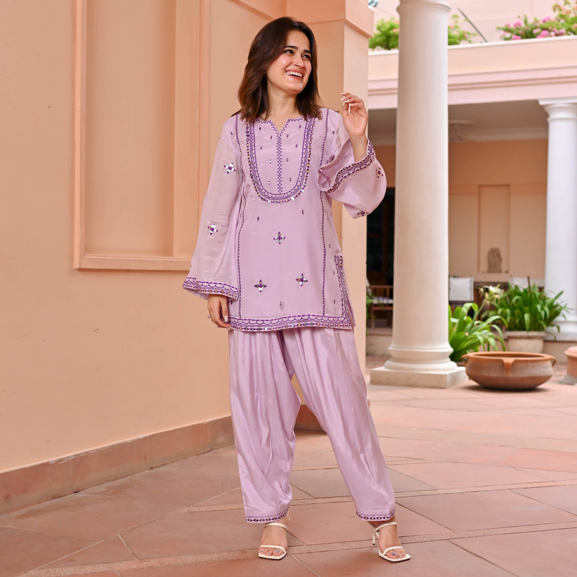 Amreen Lilac Designer Cotton SIlk Co-Ord Set For Women Online