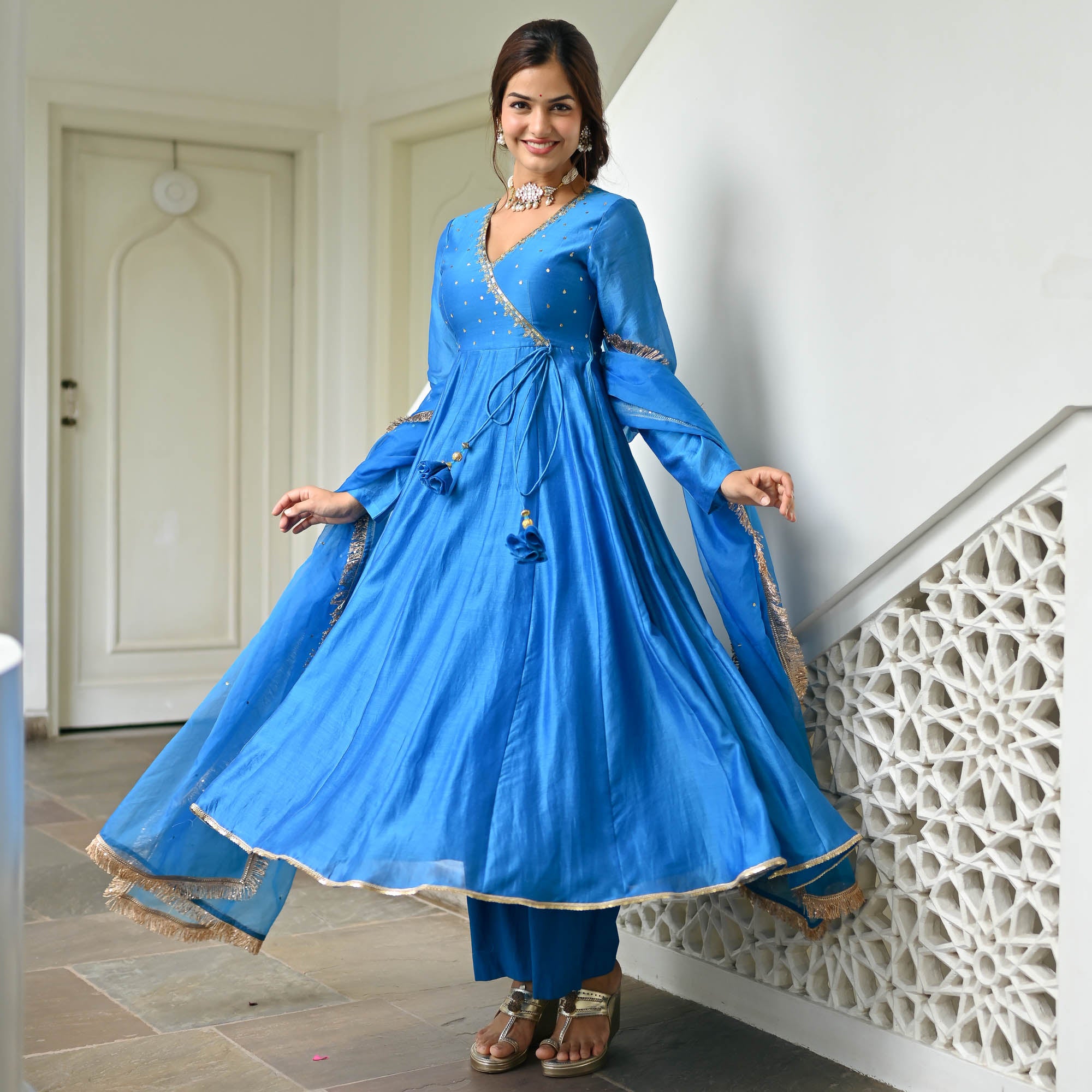 Durga blue festive suit set for women buy online