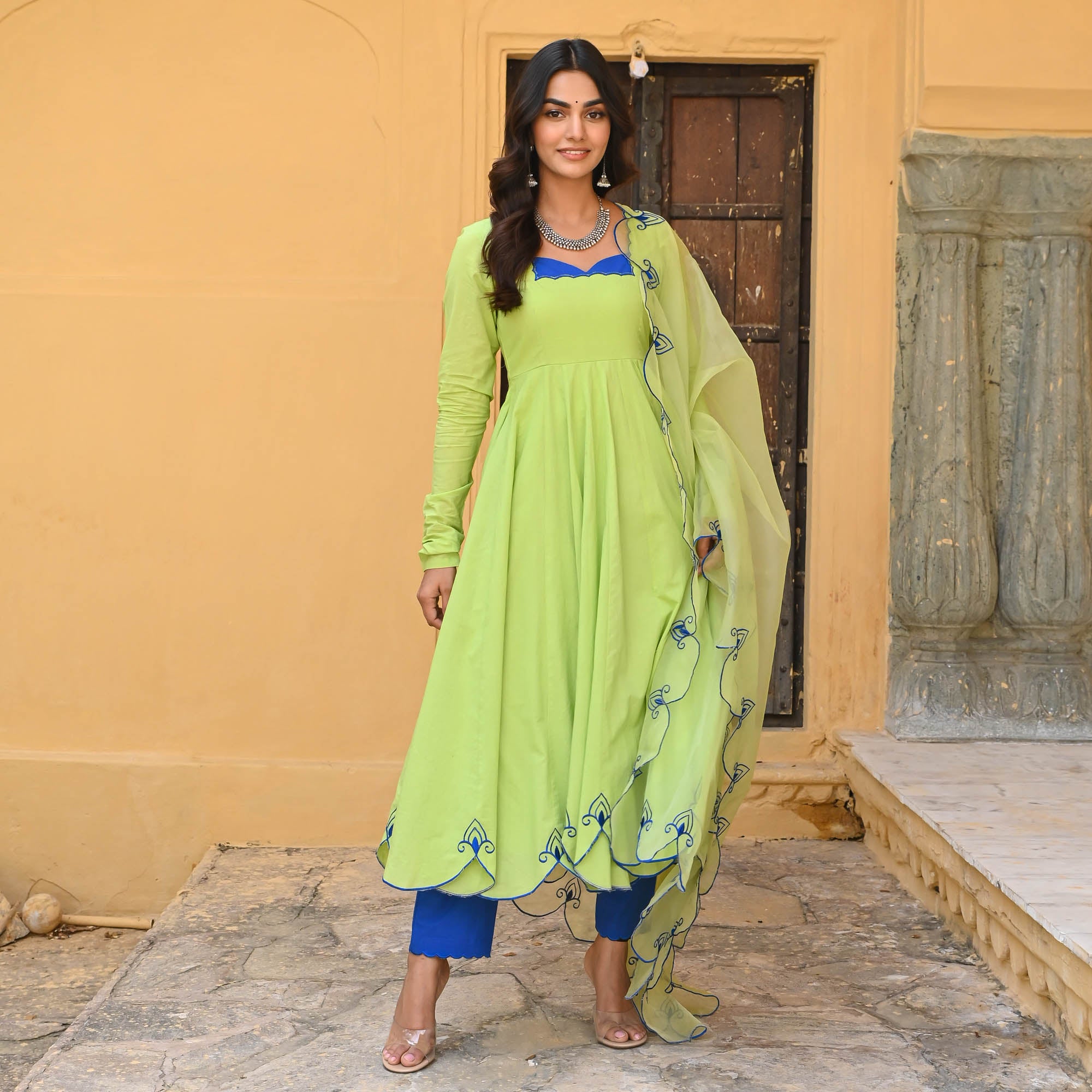 Green and Blue Anarkali Suit Set for Women Online