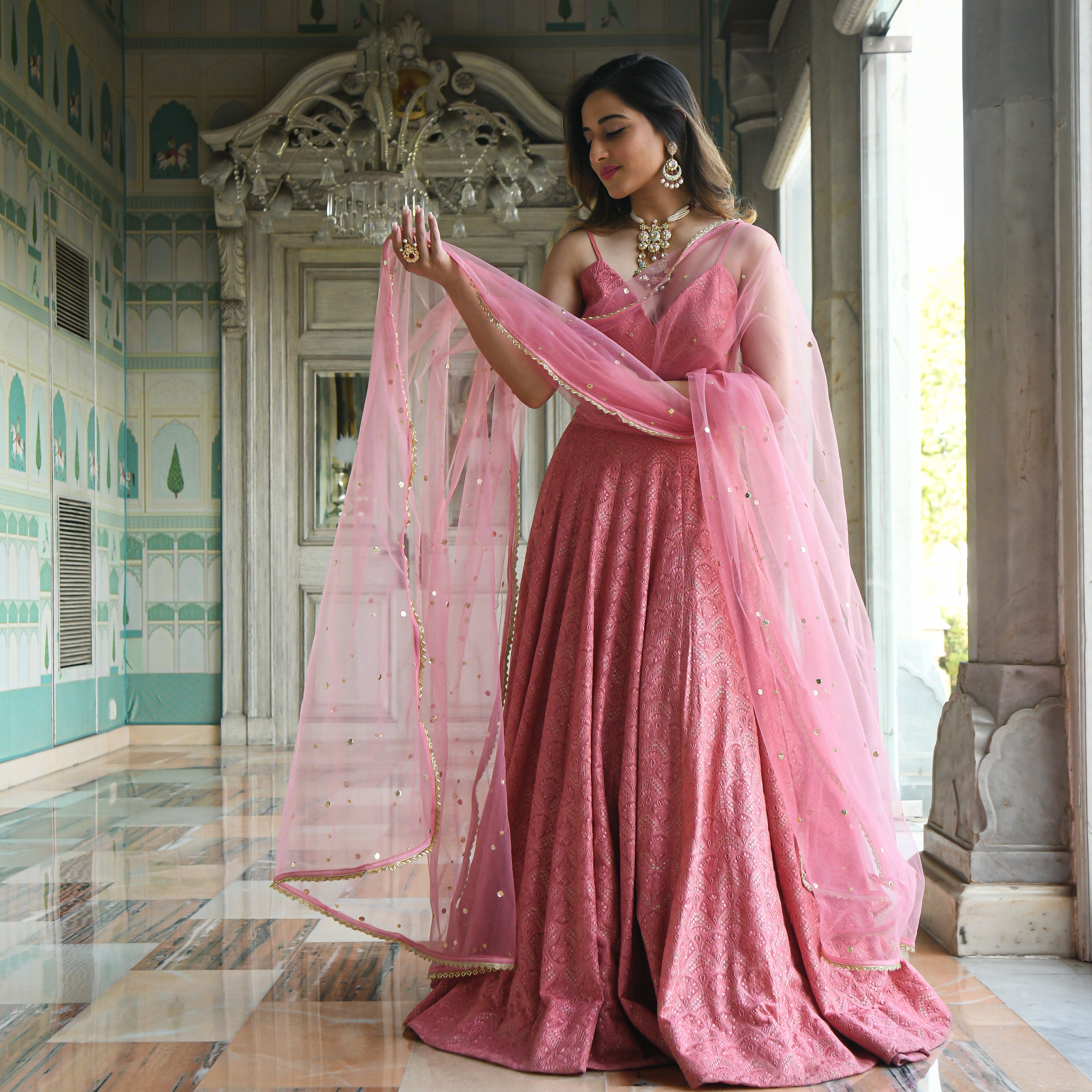 Tara Pink Sequin Handwork Designer Lehenga Set For Women Online