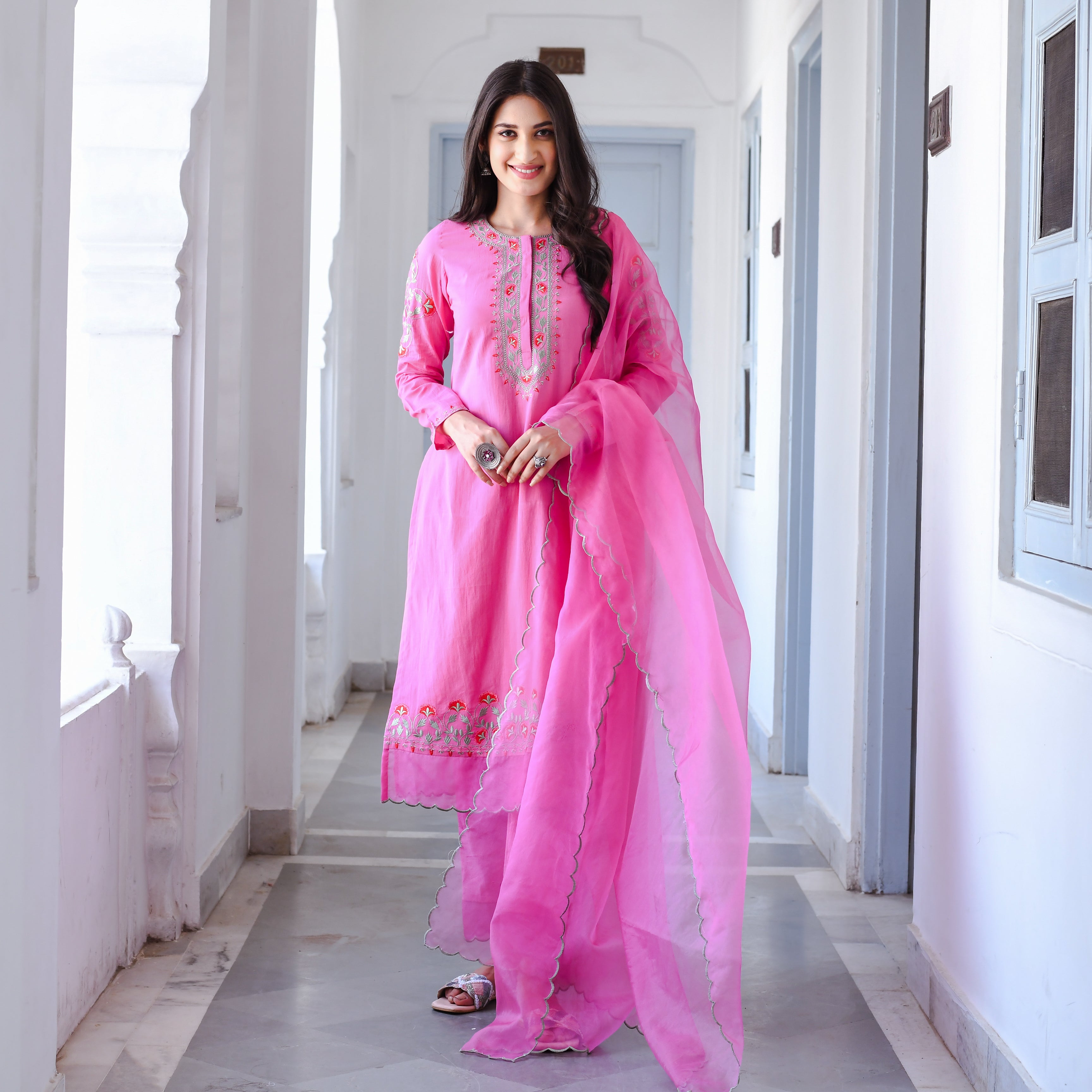 Garima Pink Cotton Salwar Suit Set For Women Online