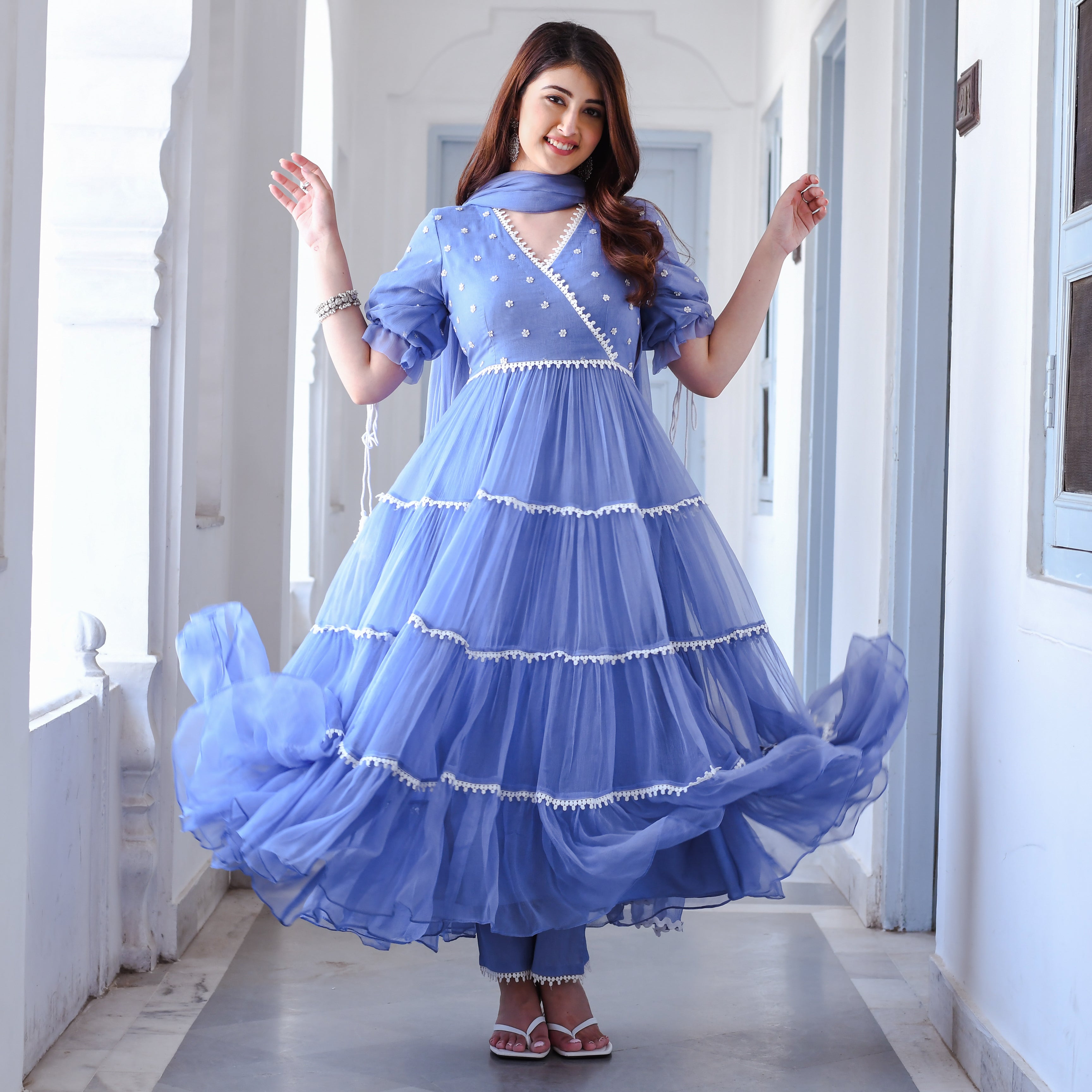 Aarchi Blue Cotton Anarkali Suit Set For Women Online