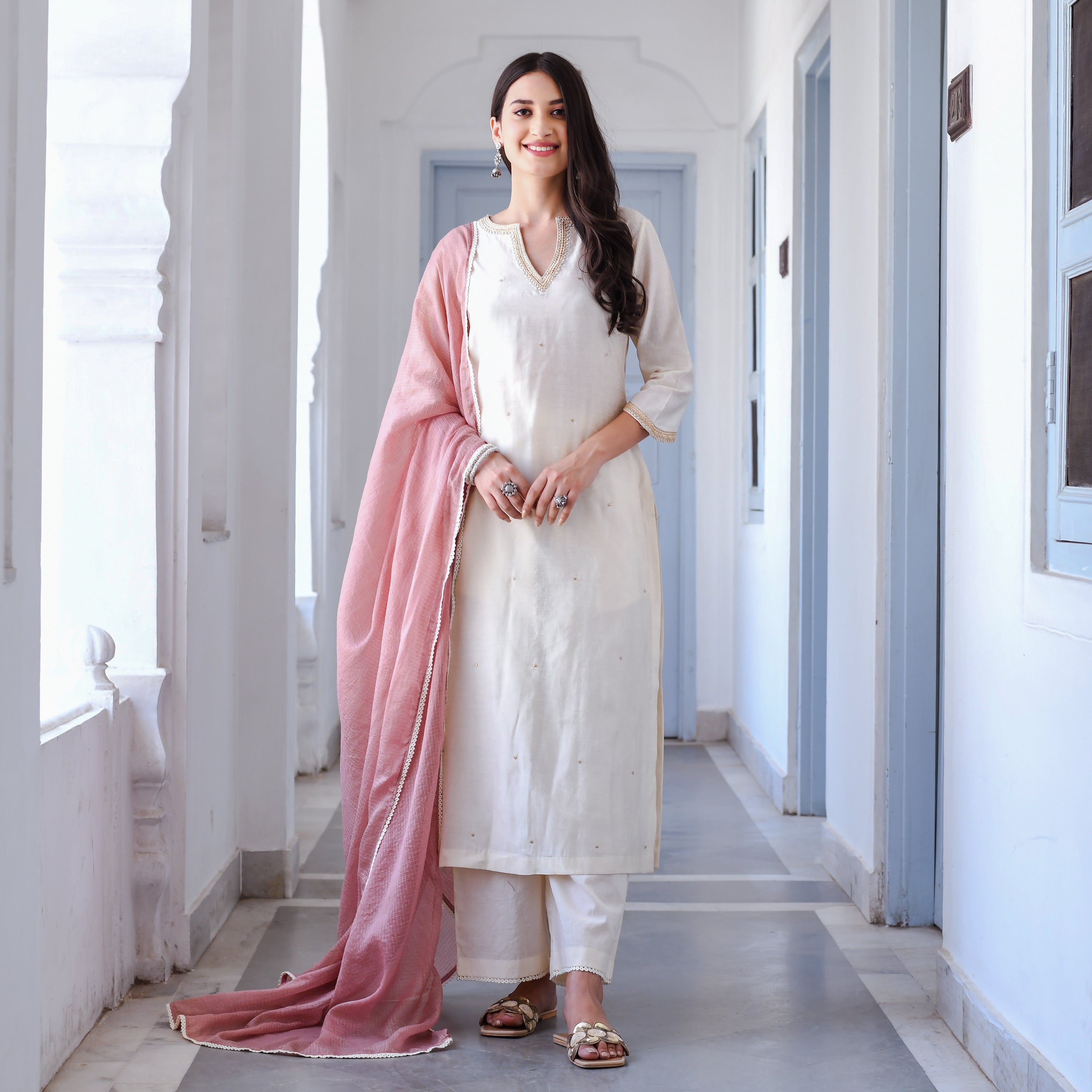 Aadhritha White Cotton Salwar Suit Set For Women Online