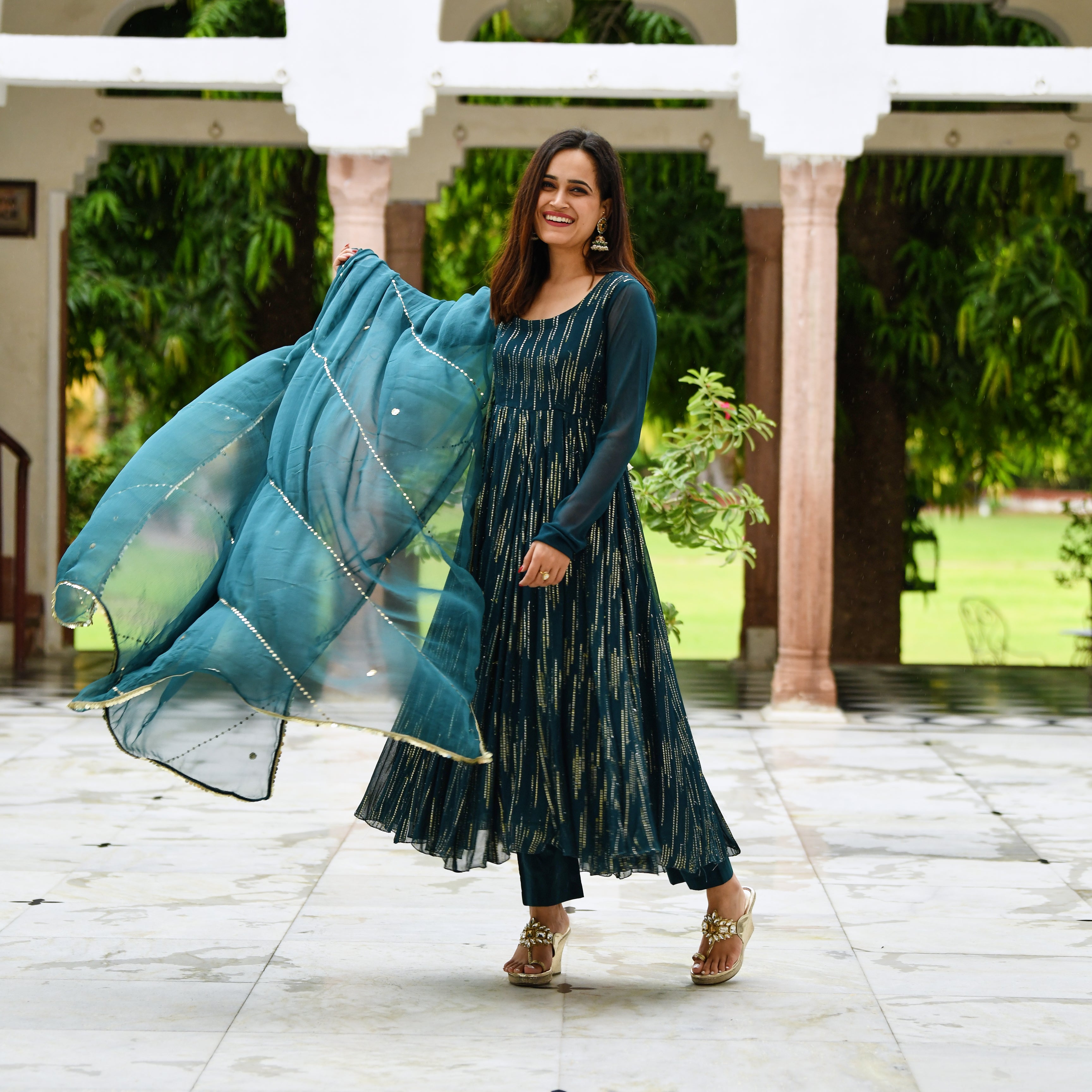 Rashmi Teal Blue Designer Anarkali Suit Set for Women Online