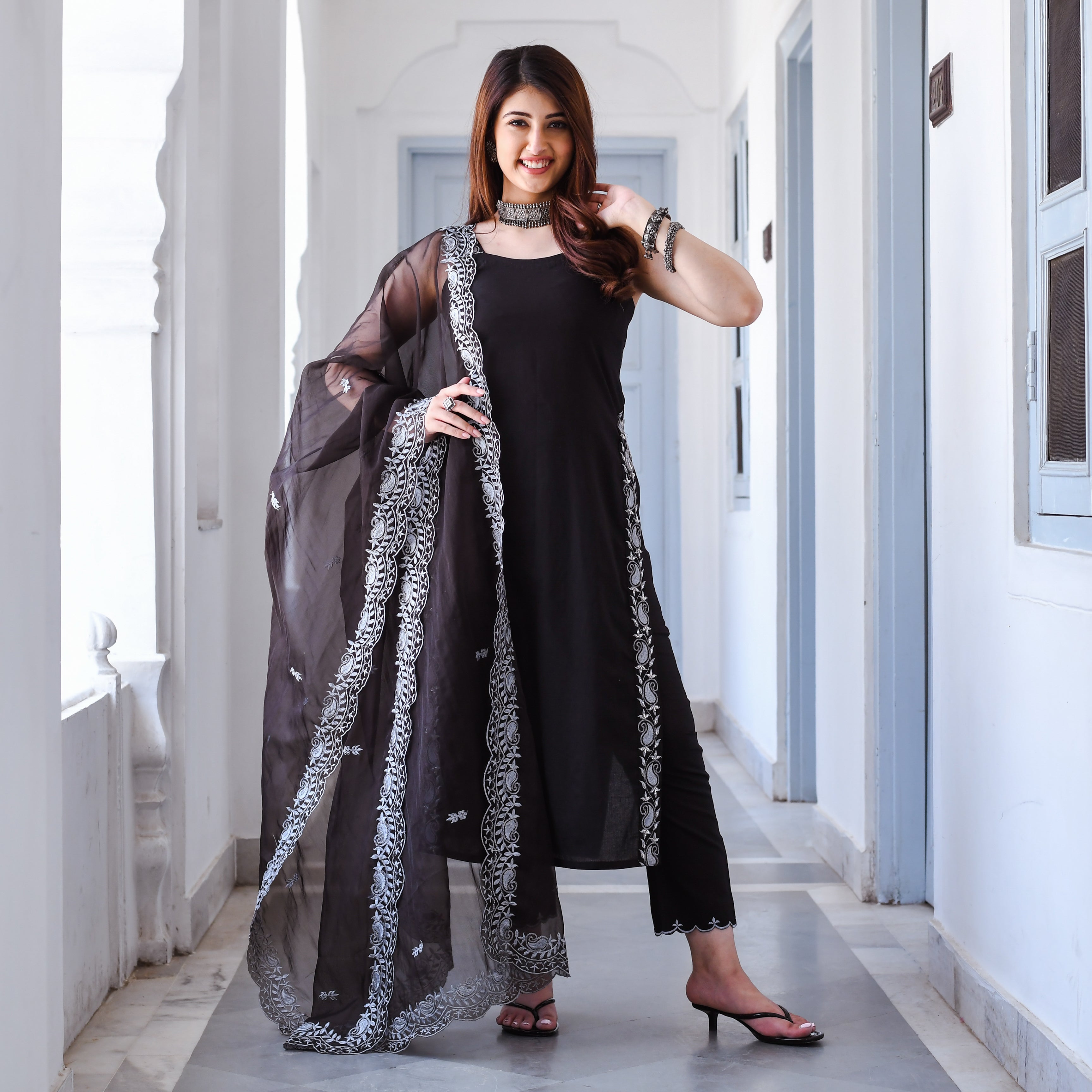 Buy UrbanStree Dasya Black Designer Traditional Suit Set For Women
