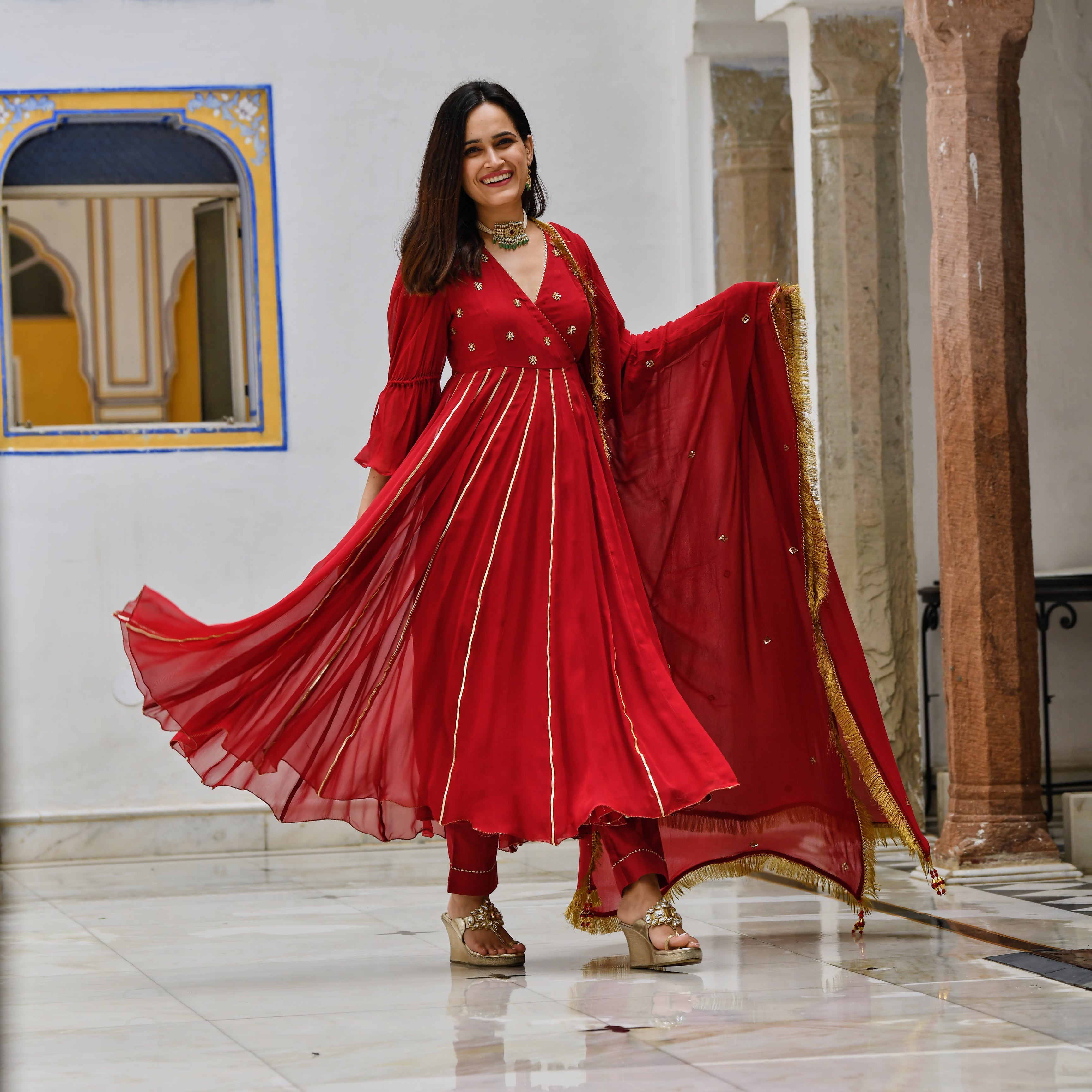 red designer anarkali dress Karwa Chauth Special Red Color Anarkali Suit For Women
