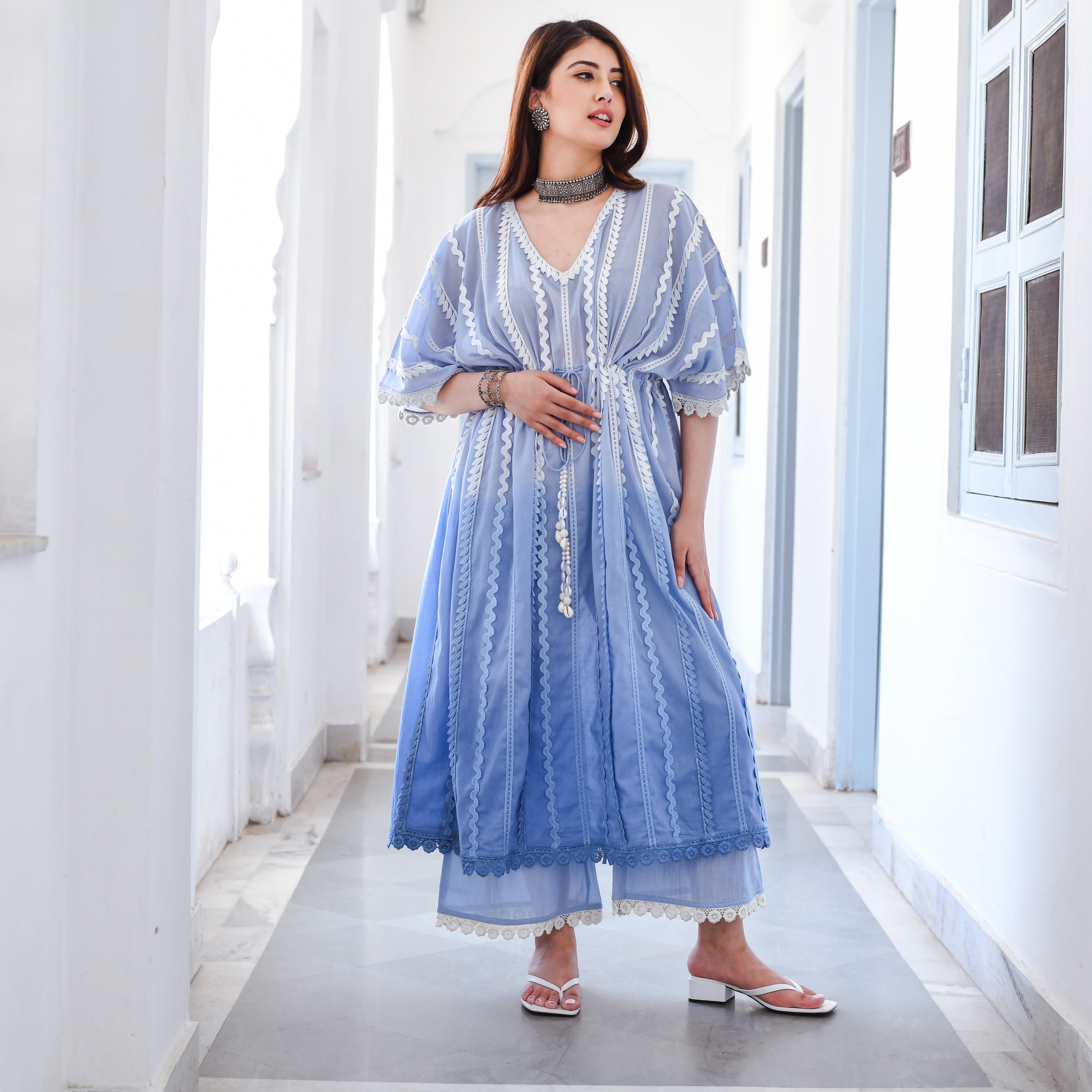 Kashika Blue Party Wear Cotton Kaftan For Women Online