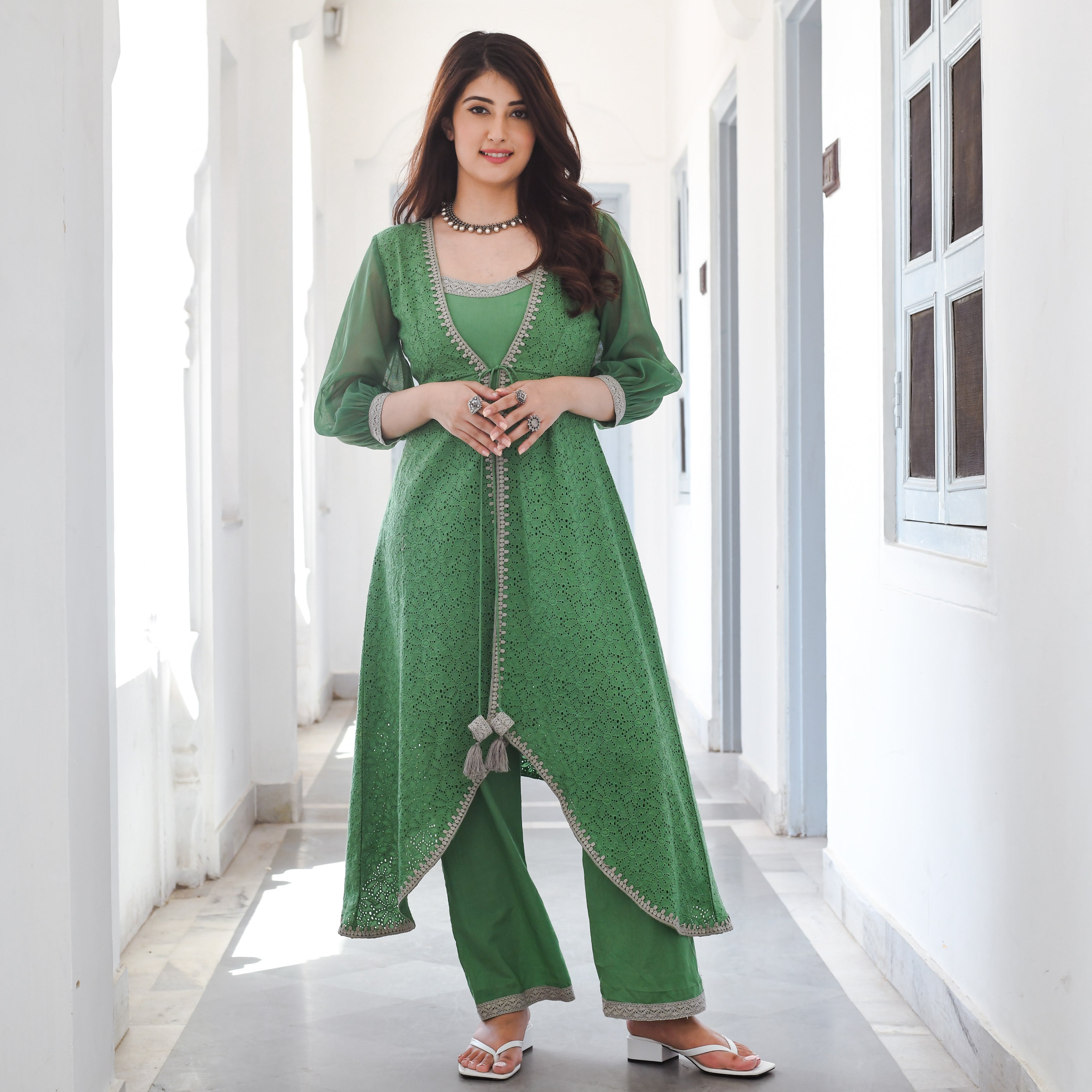 Rupali Rich Green Designer Jumpsuit With Jacket Online 