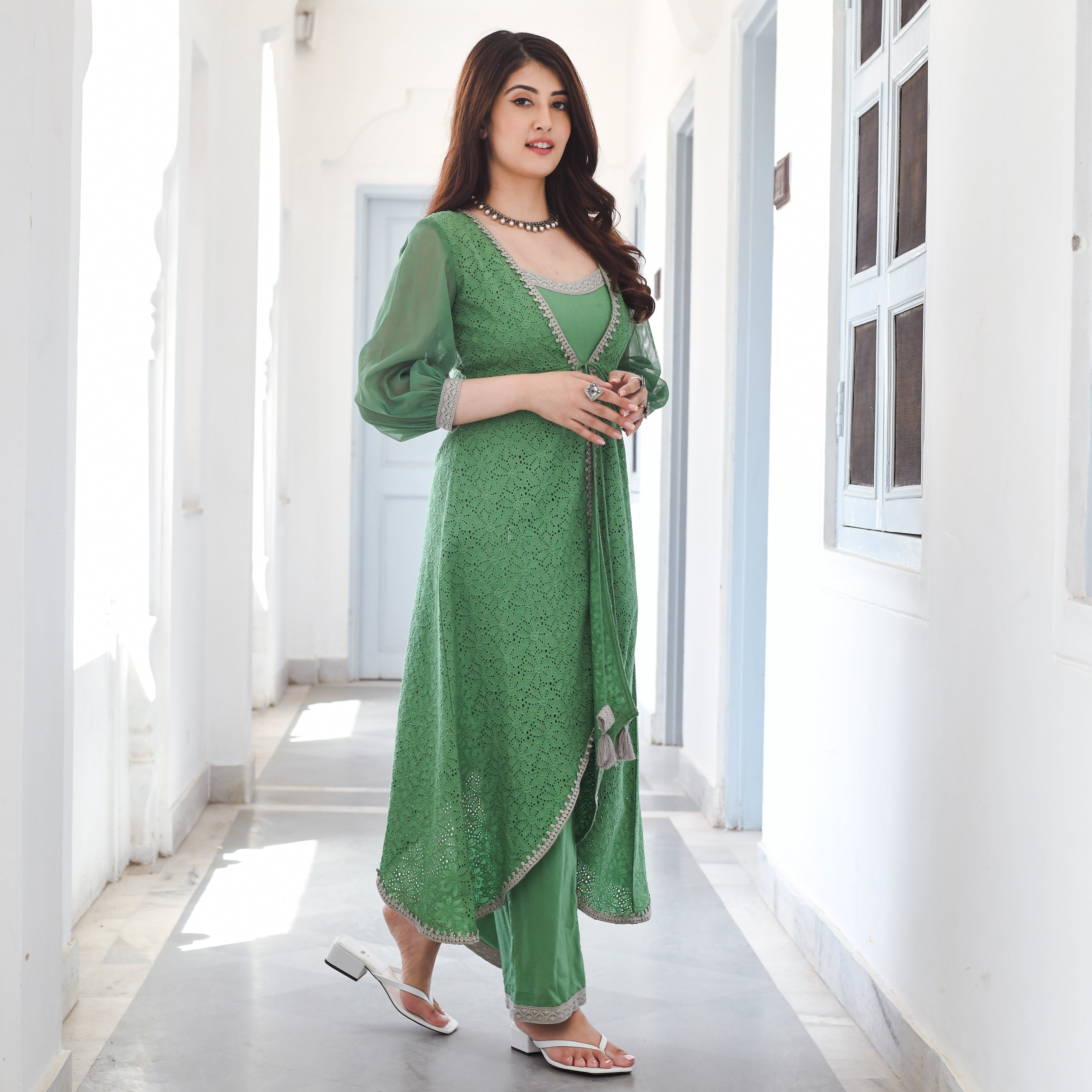 Rupali Rich Green Designer Jumpsuit With Jacket Online 