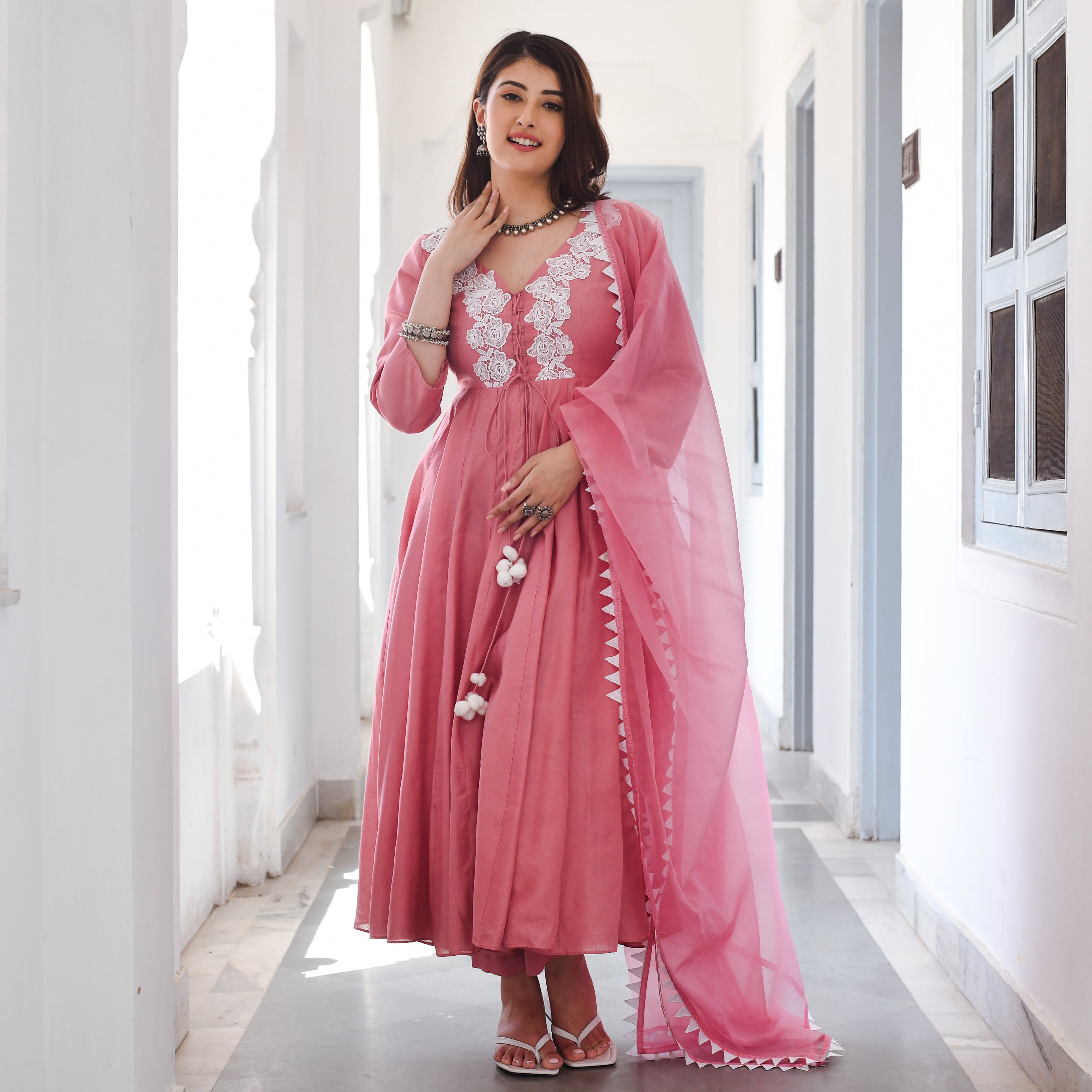 Wedding wear Heavy Pink Anarkali Suit at Rs.2500/Piece in aurangabad offer  by Lucky Dress Material