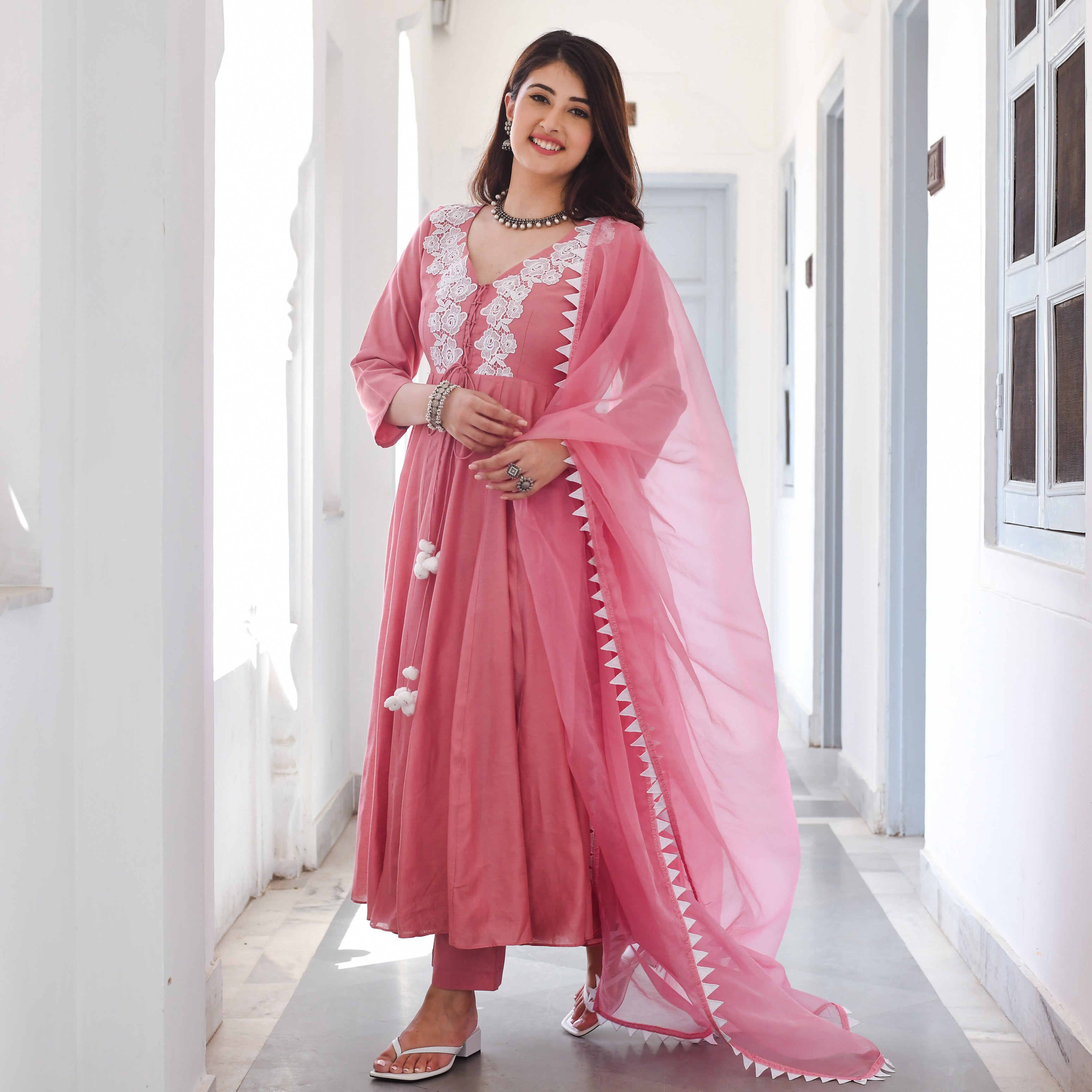 Soumita Designer Rose Pink Anarkali Suit Set for Women Online