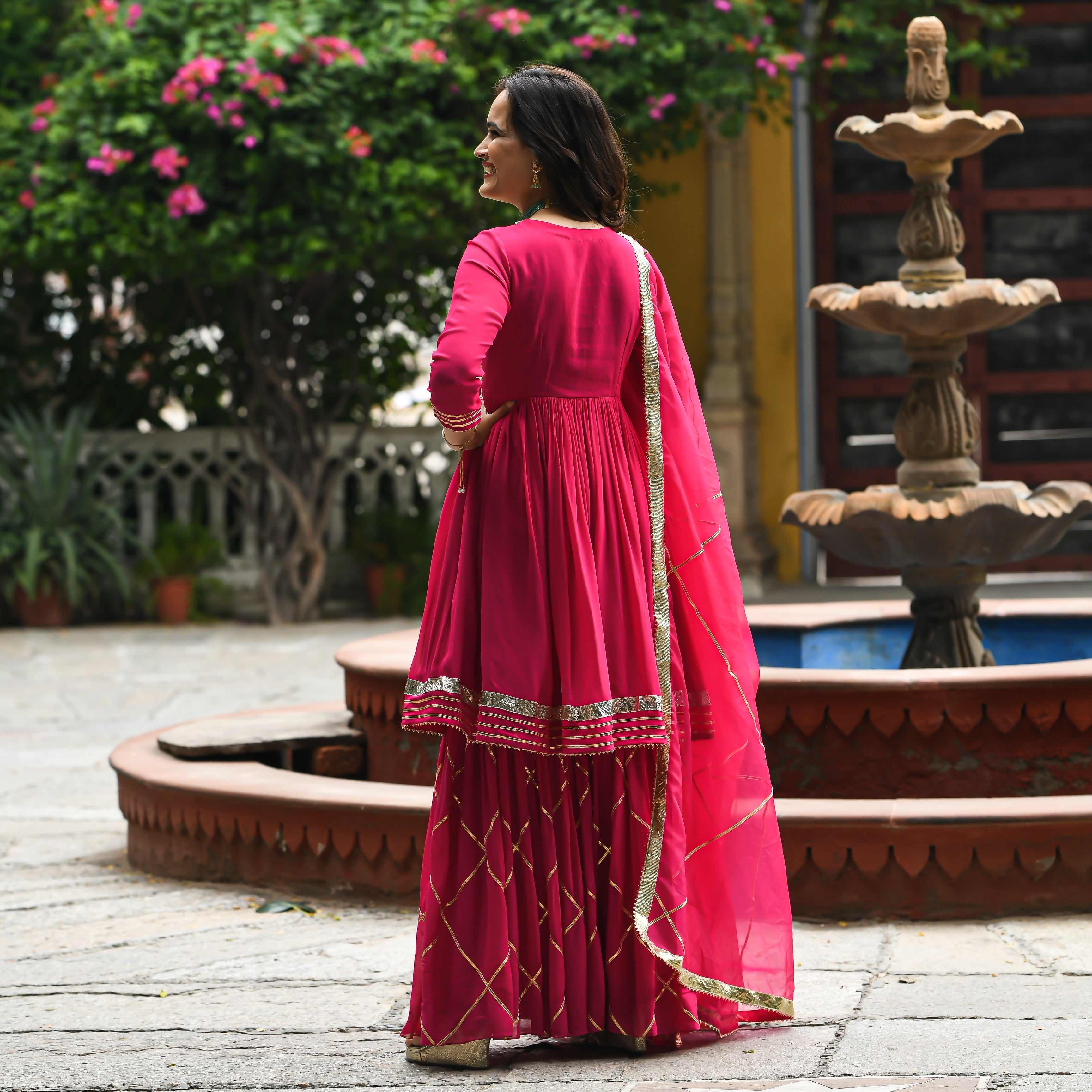 Buy UrbanStree Nupur Pink Designer Ethnic Wear Georgette Suit Set For ...