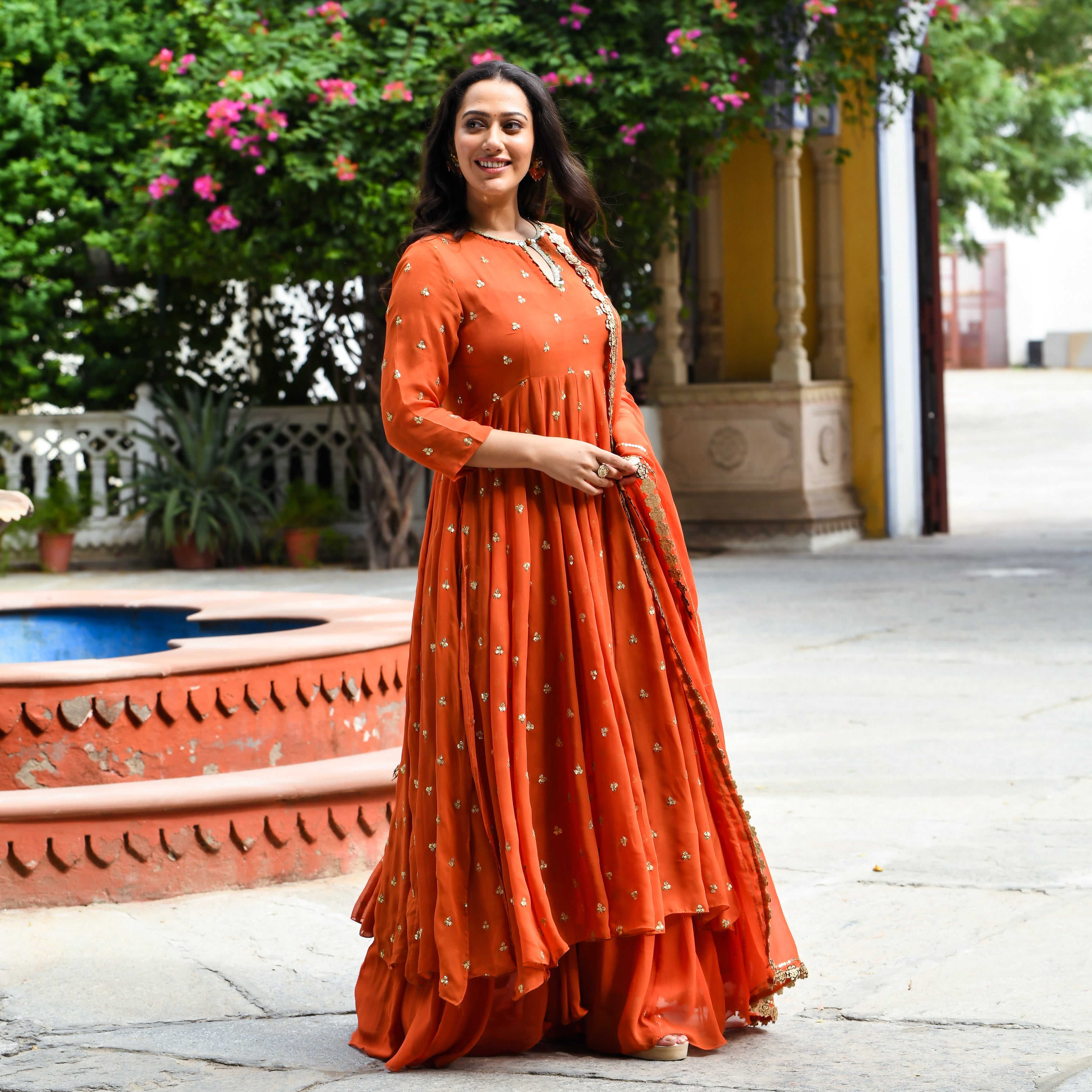 orange ethnic dress for women Orange Chikankari Dress myRiti