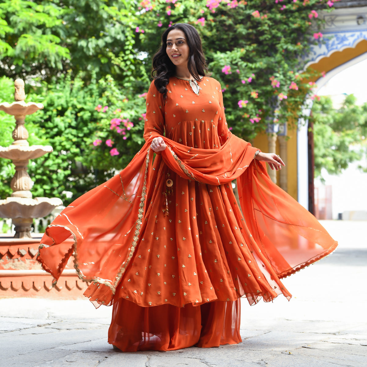 Buy UrbanStree Mumal Orange Designer Ethnic Wear Suit Set For Women Online