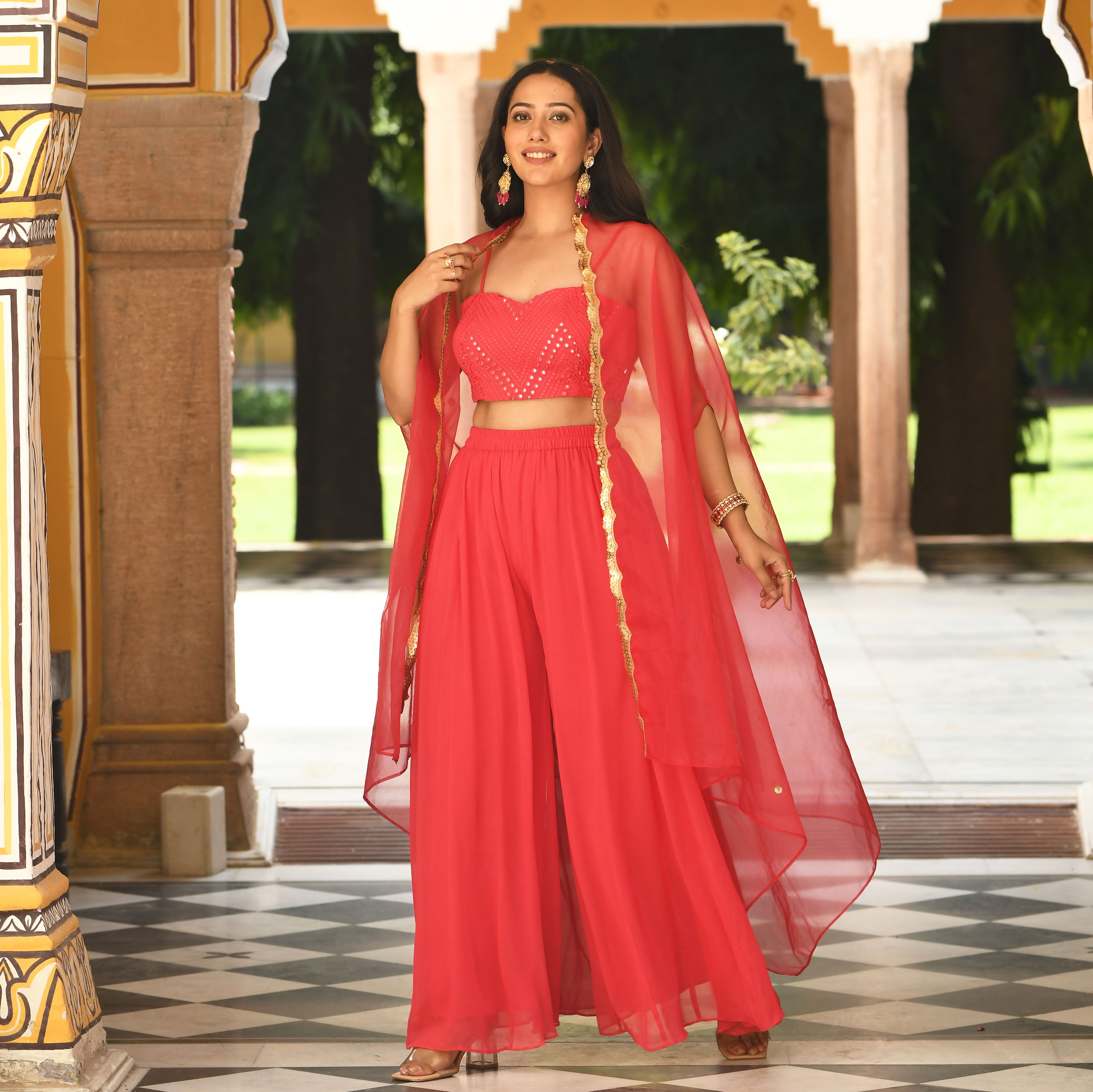  Divya Red Designer Co-ord Suit Set For Women Online