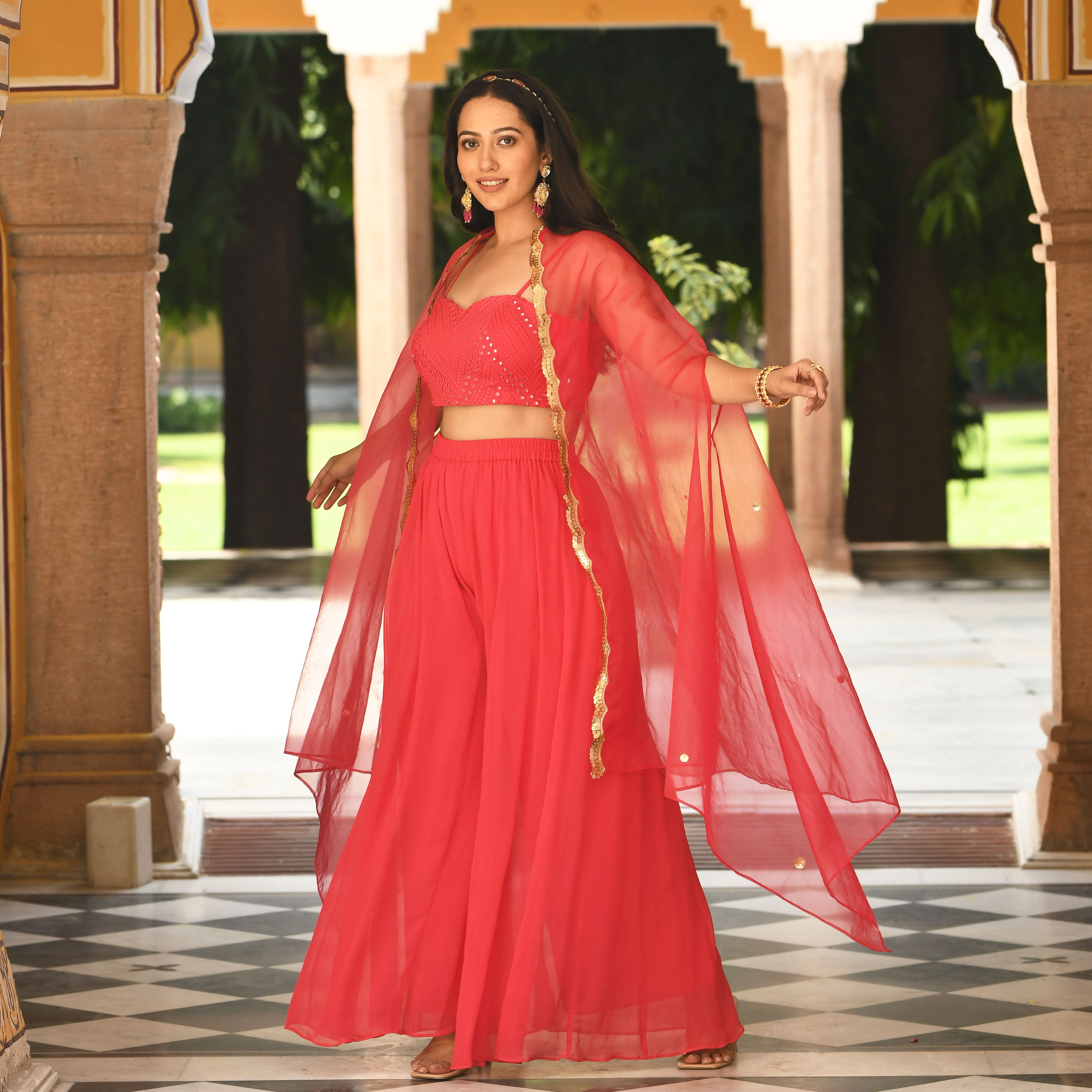  Divya Red Designer Co-ord Suit Set For Women Online