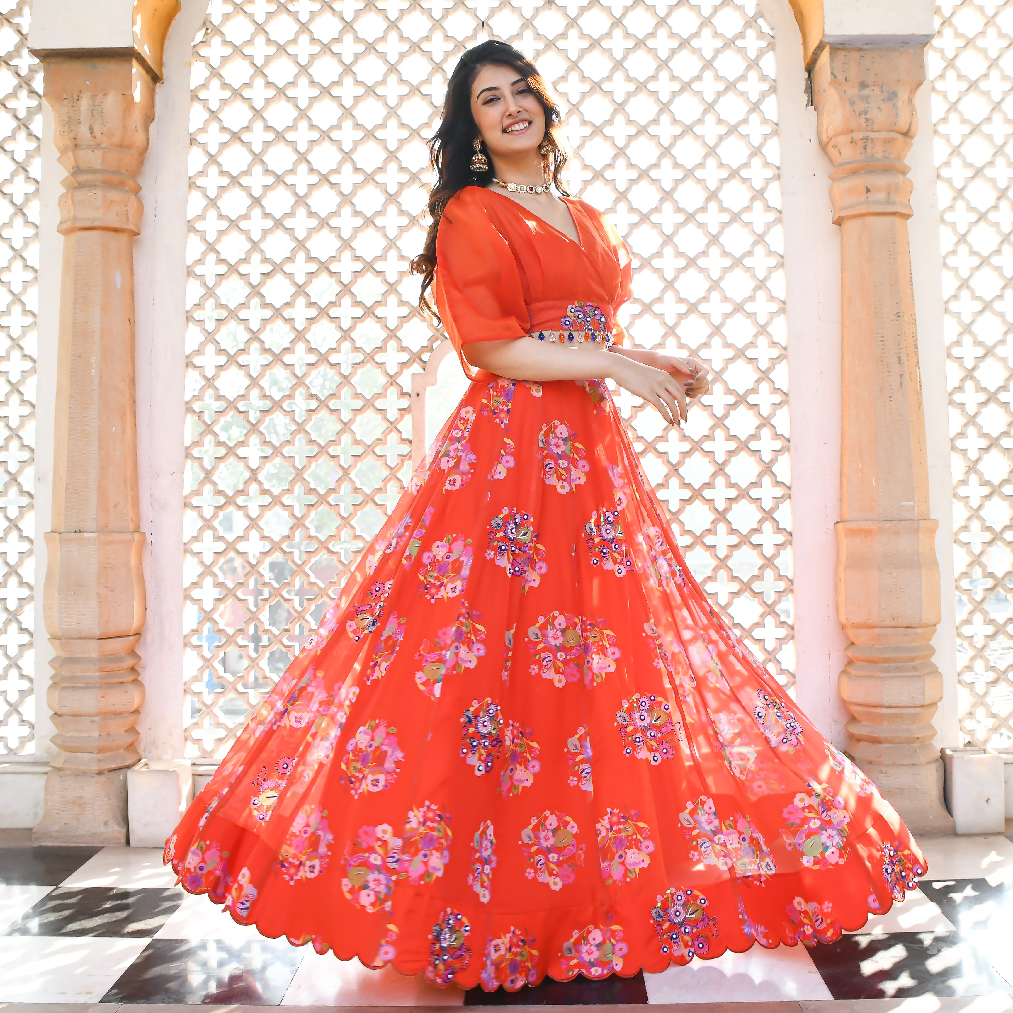 Sapna Orange Sequin Handwork Designer Lehenga Set For Women Online