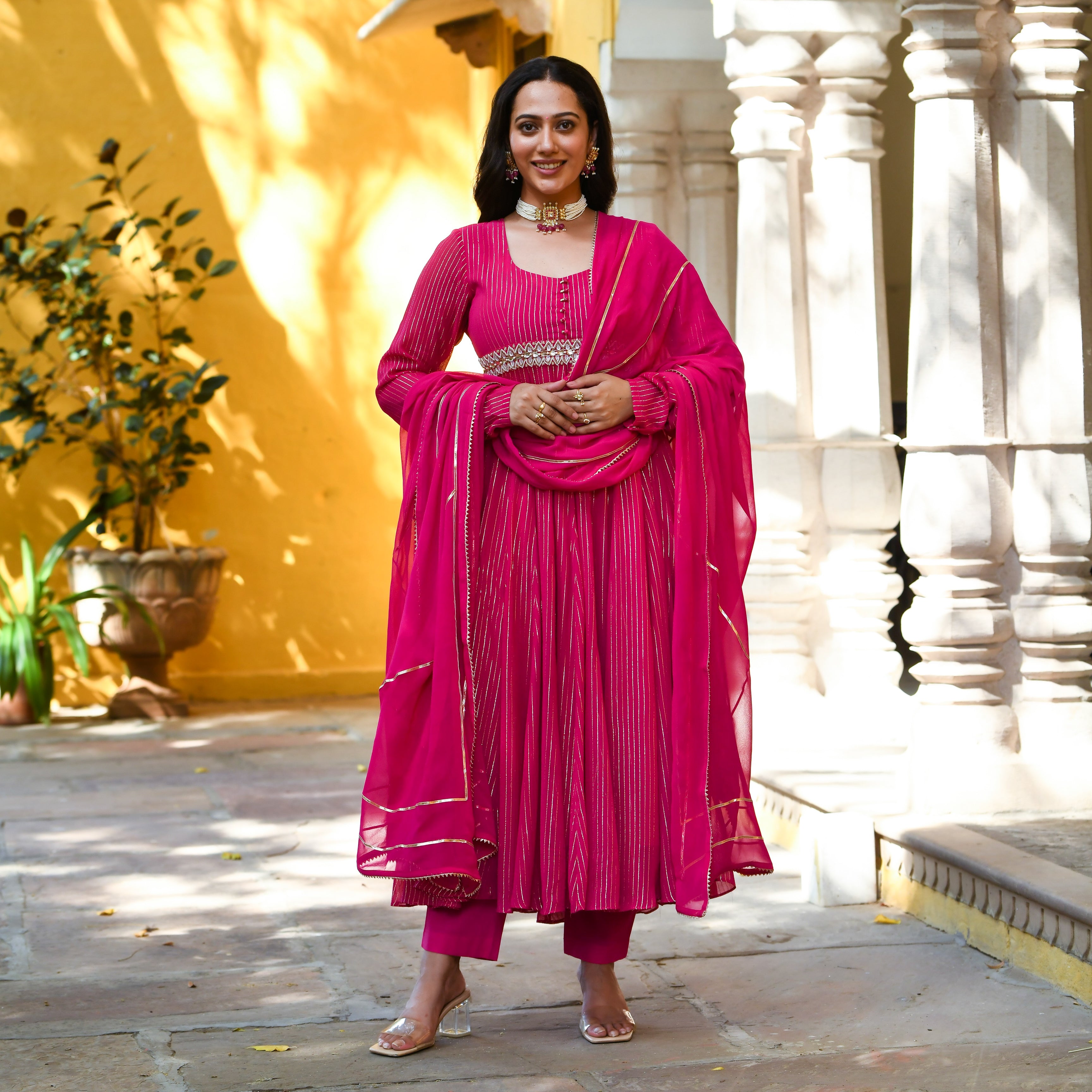 Sanskriti Pink Traditional Designer Anarkali Suit Set for Women Online