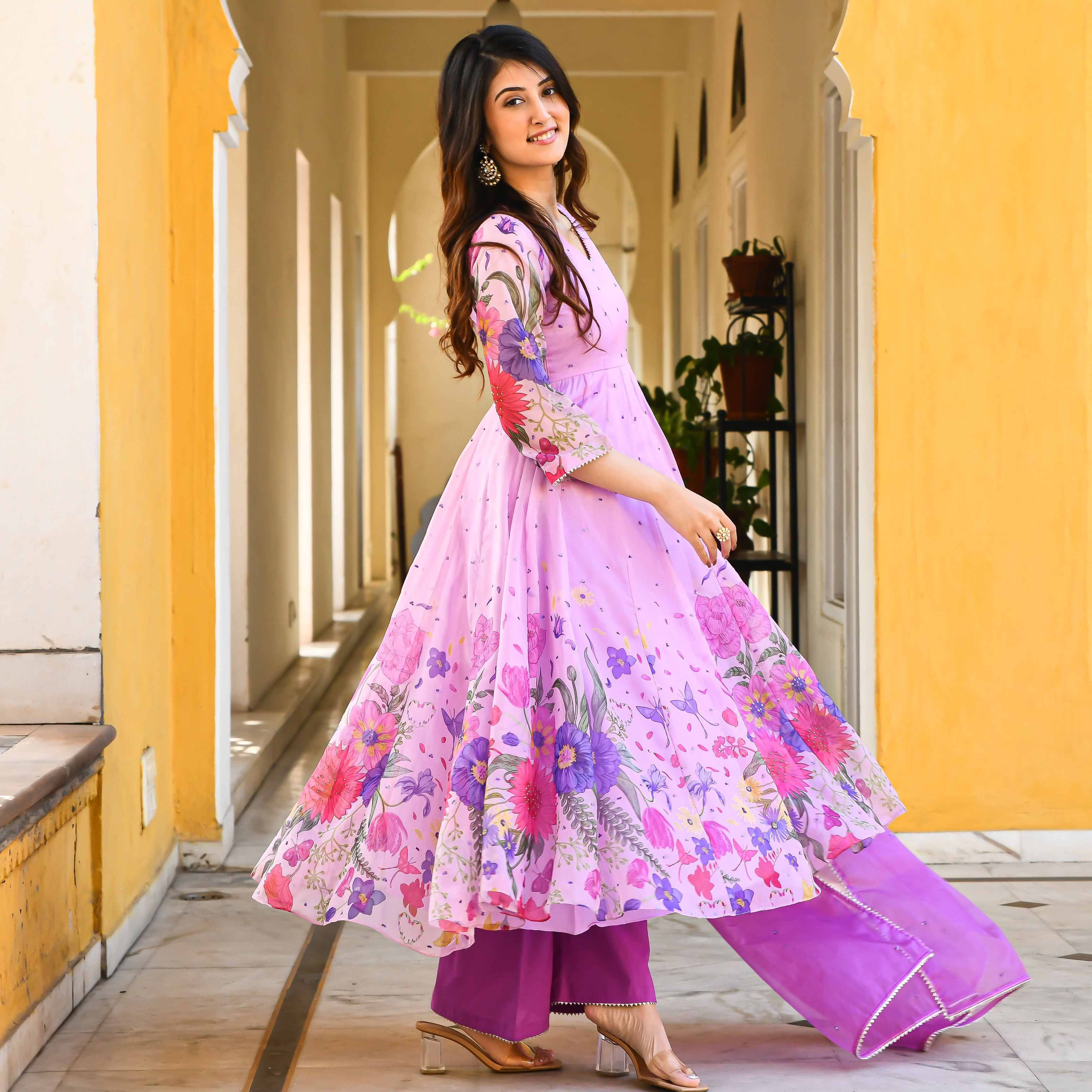 Buy Archana Jaju Yellow Pure Silk Kalamkari Hand Painted Anarkali Set Online  | Aza Fashions | Latest dress design, Aza fashion, Fashion