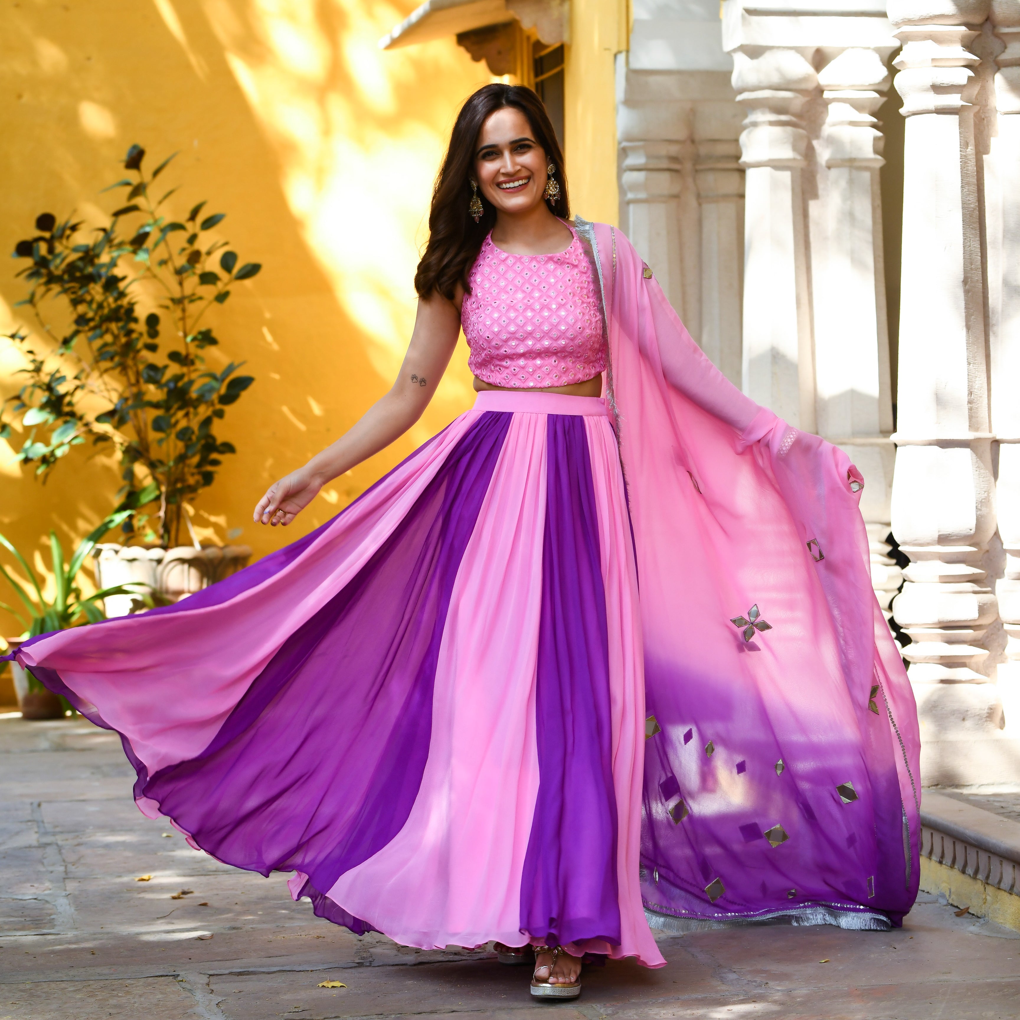 Payal Mirror Work Pink Georgette Lehenga Set For Women Online