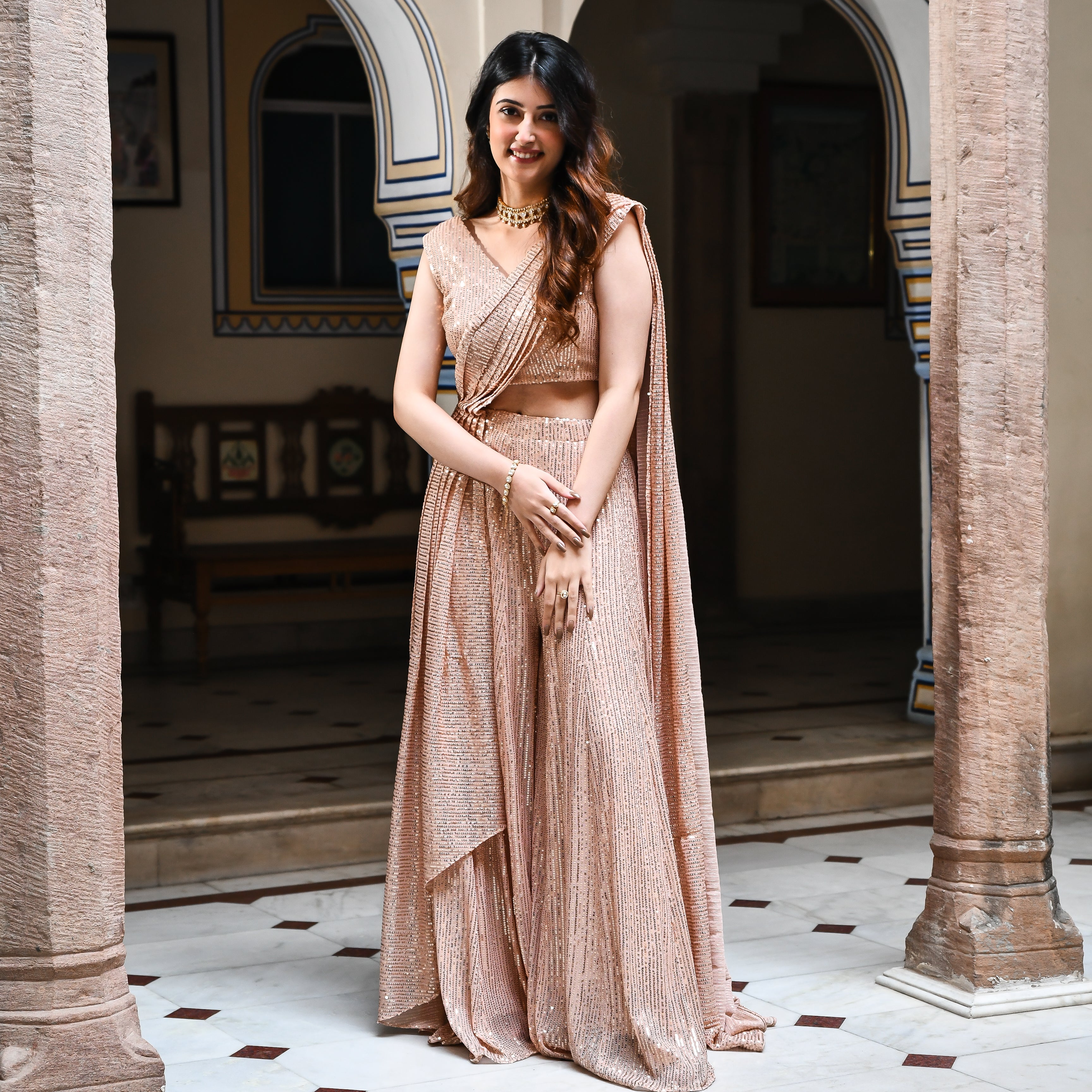 Champagne Drape Saree for women online