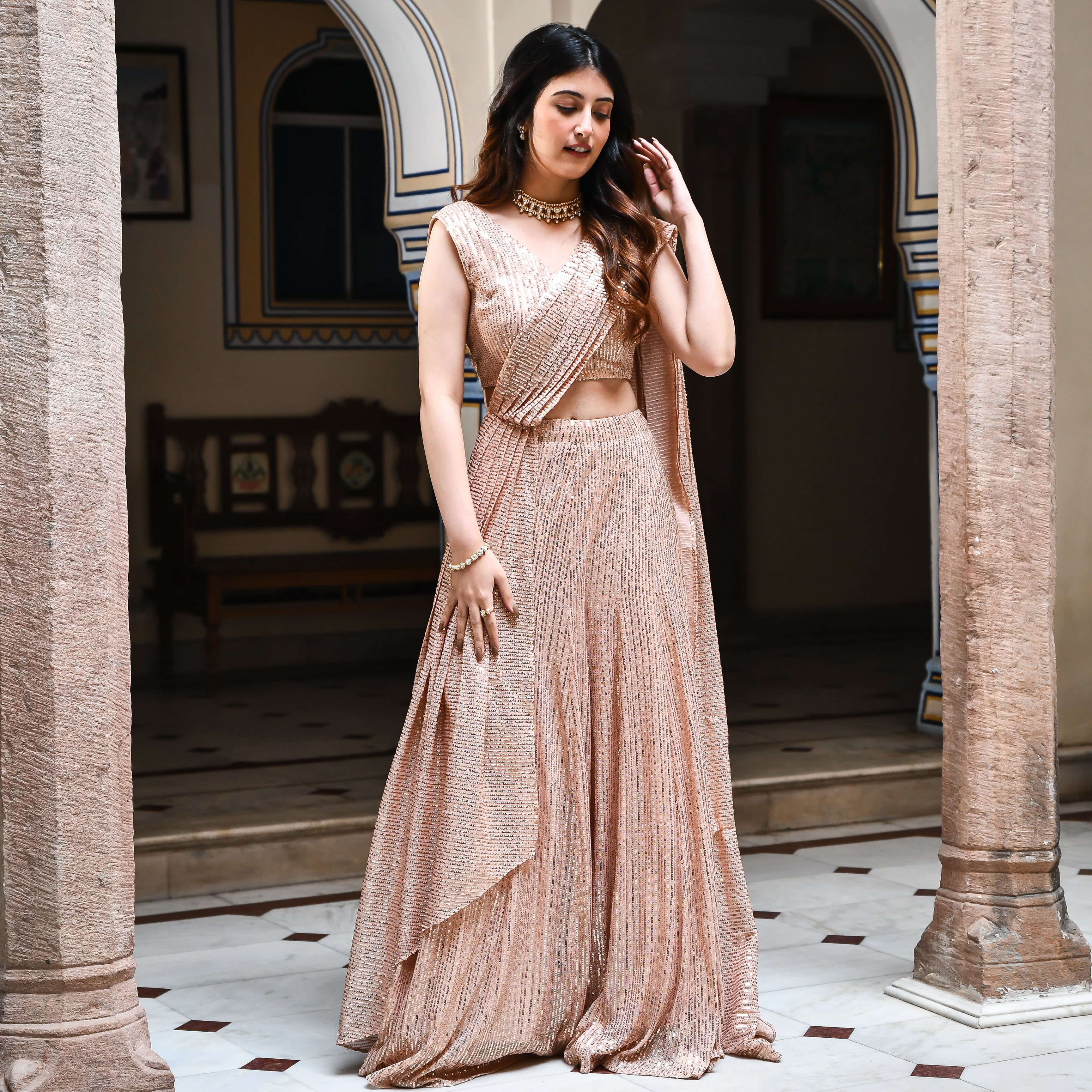 Champagne Drape Saree for women online