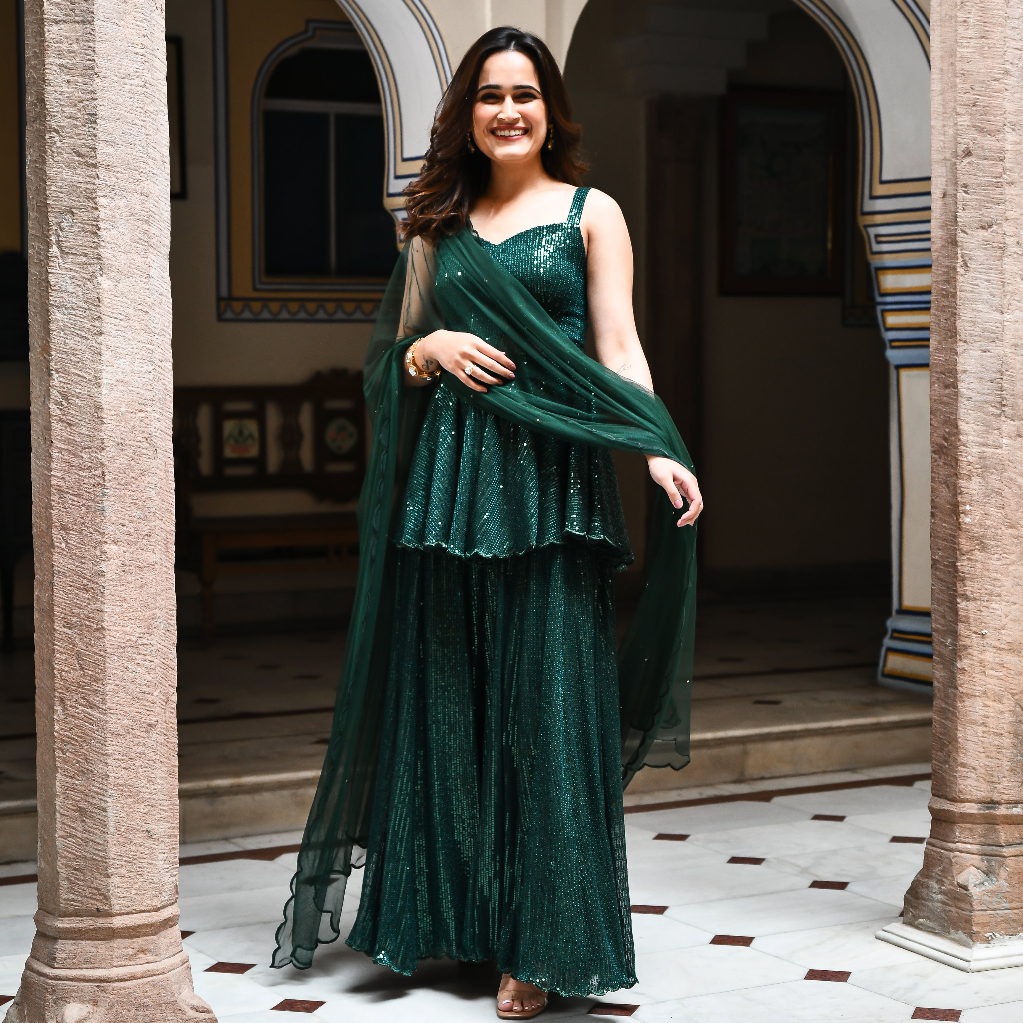 Emerald Green Sequin Sharara Set for women online