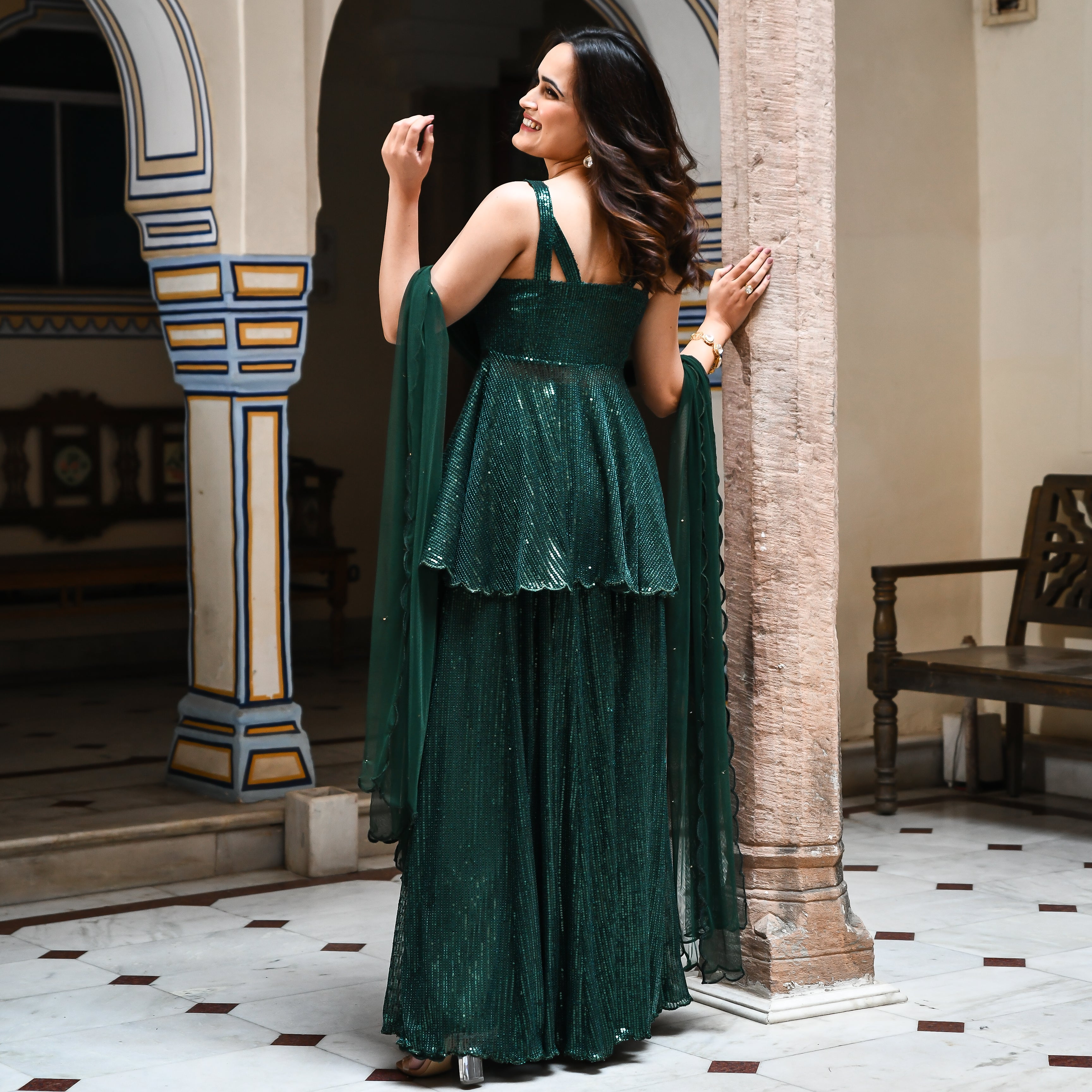 Emerald Green Sequin Sharara Set for women online