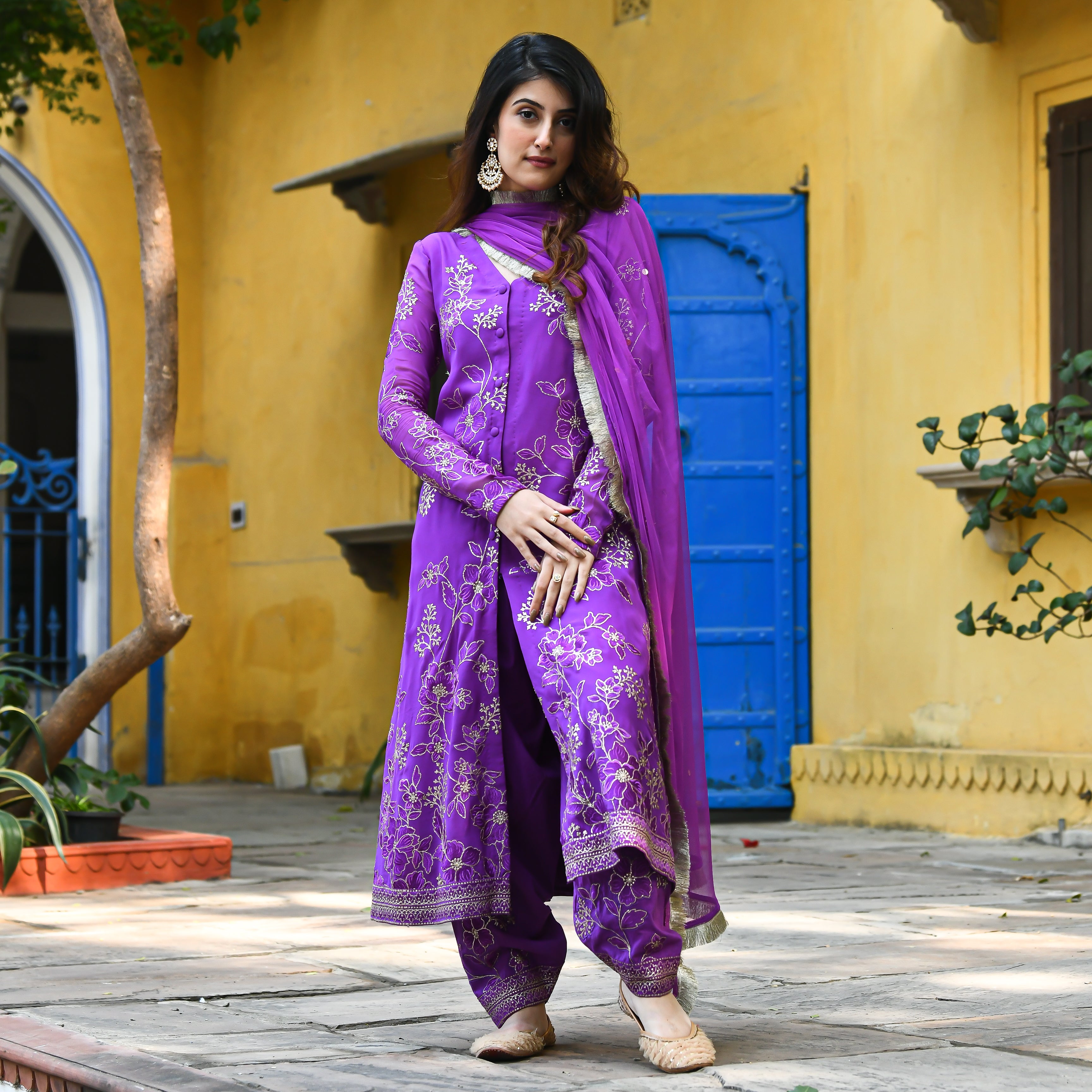 Padmaavat Purple Designer Traditional Georgette Suit Set For Women Online