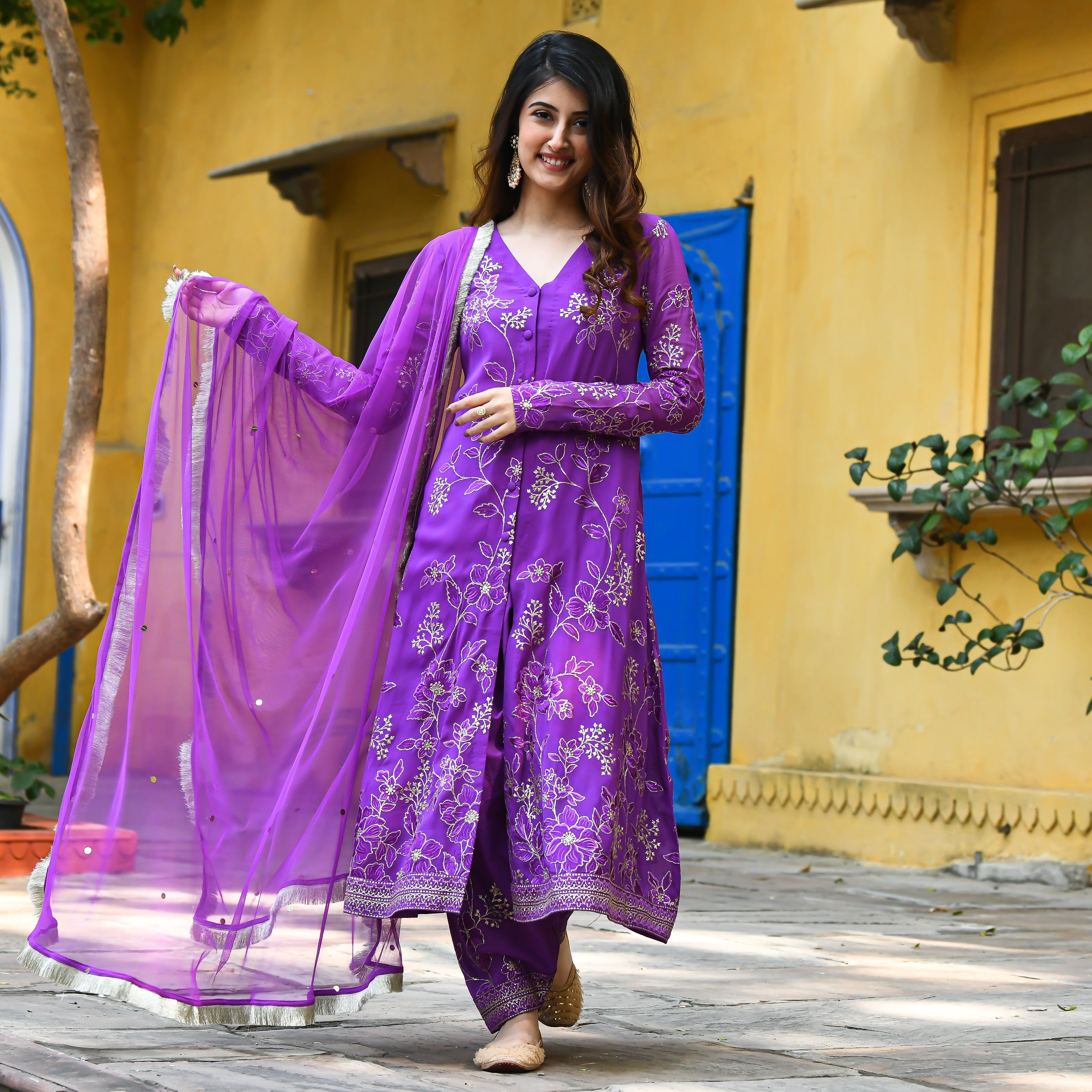 Padmaavat Purple Designer Traditional Georgette Suit Set For Women Online