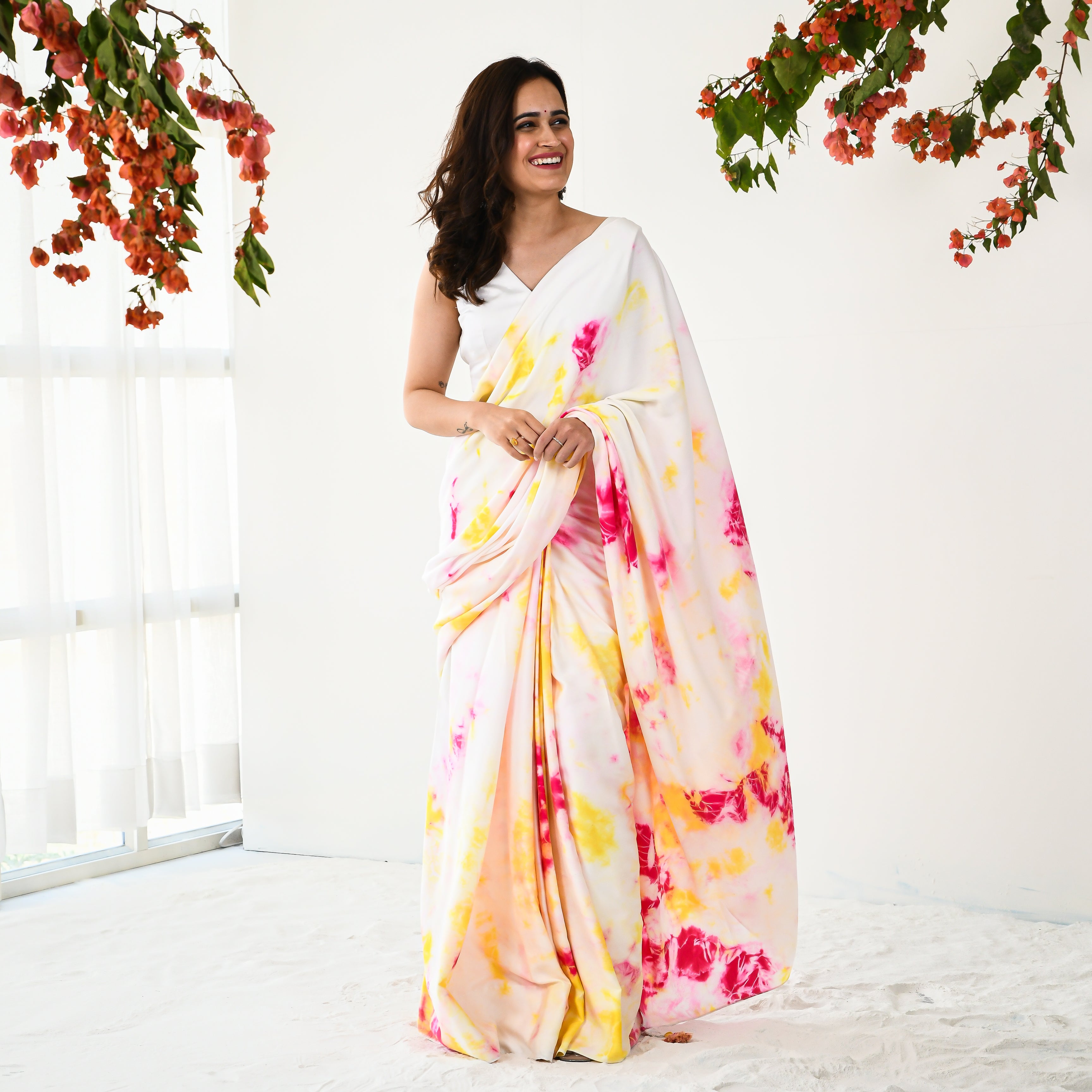 Rasiya Designer Stylish Tie & Dye Satin Saree Online