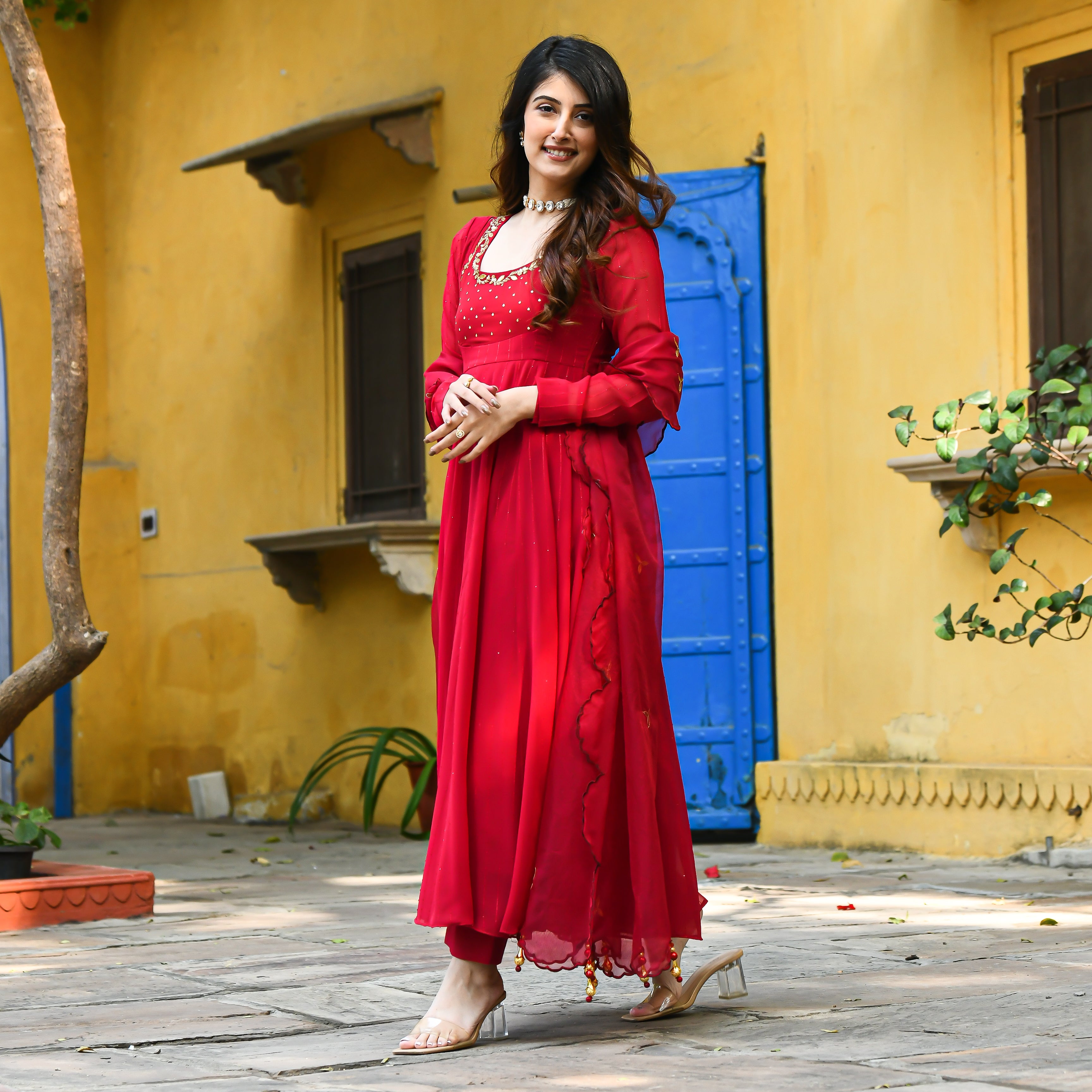 Red Anarkali Suit Set for women online