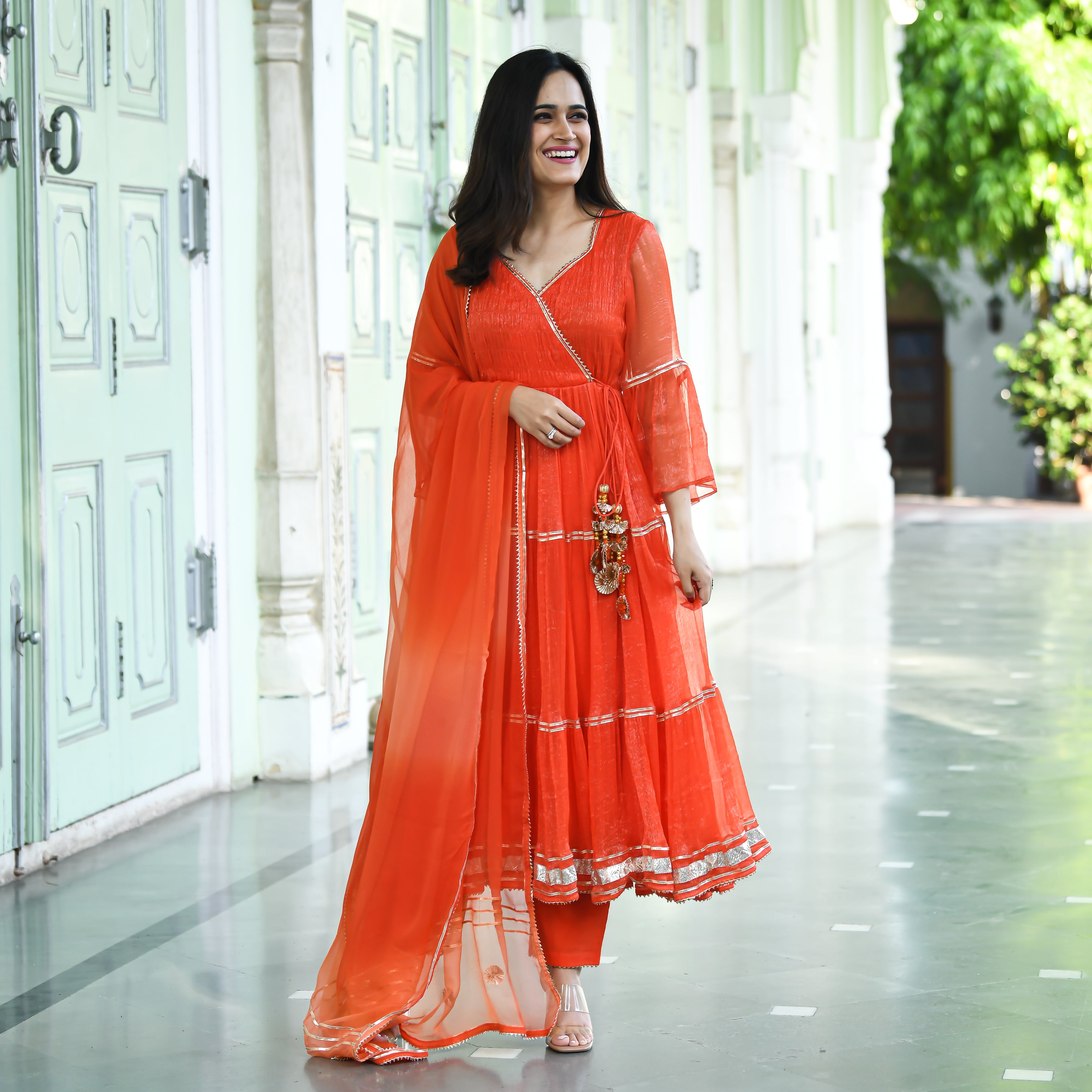 Orange Anarkali suit set for women 