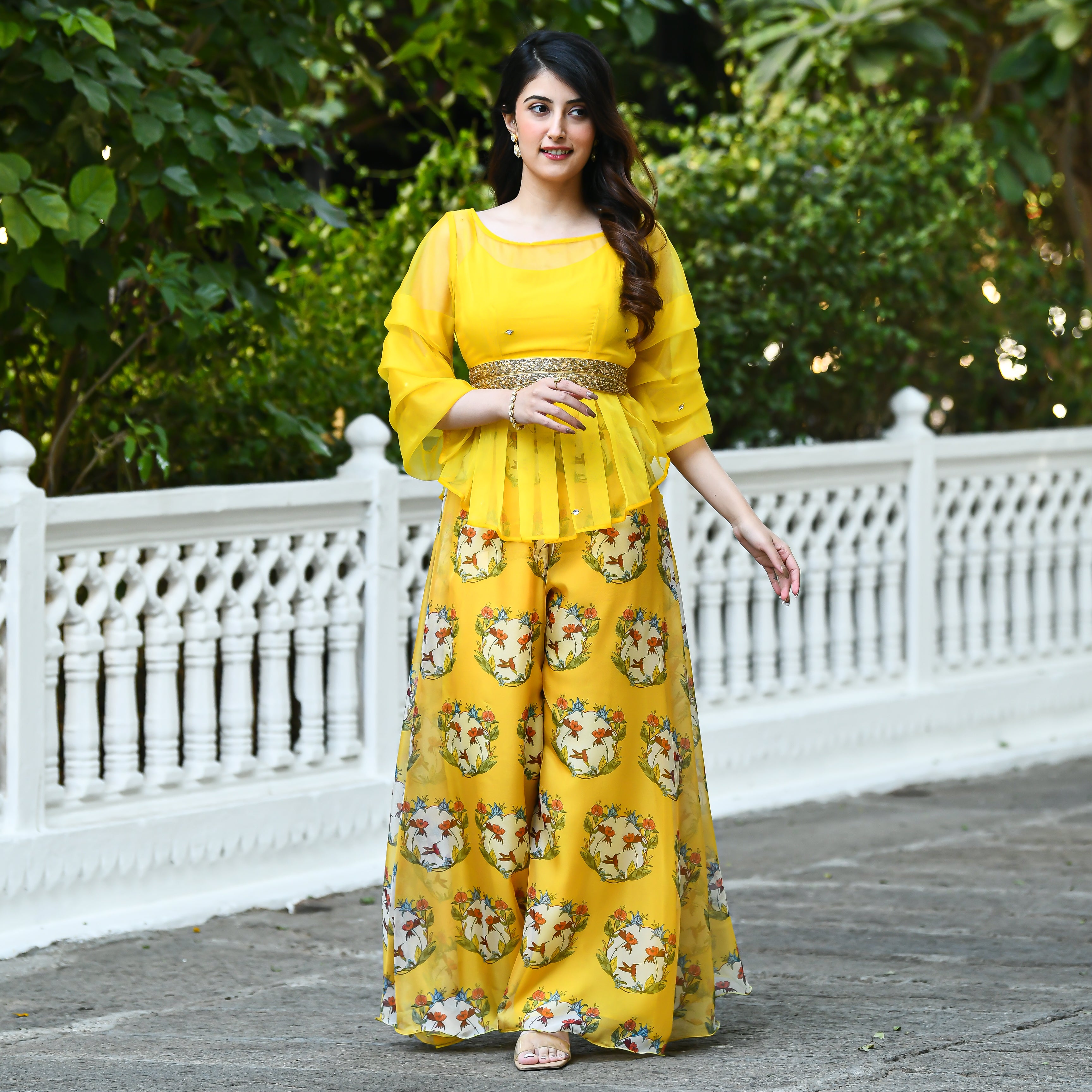 Gulmohar Designer Organza Yellow Co-Ord Set For Women Online
