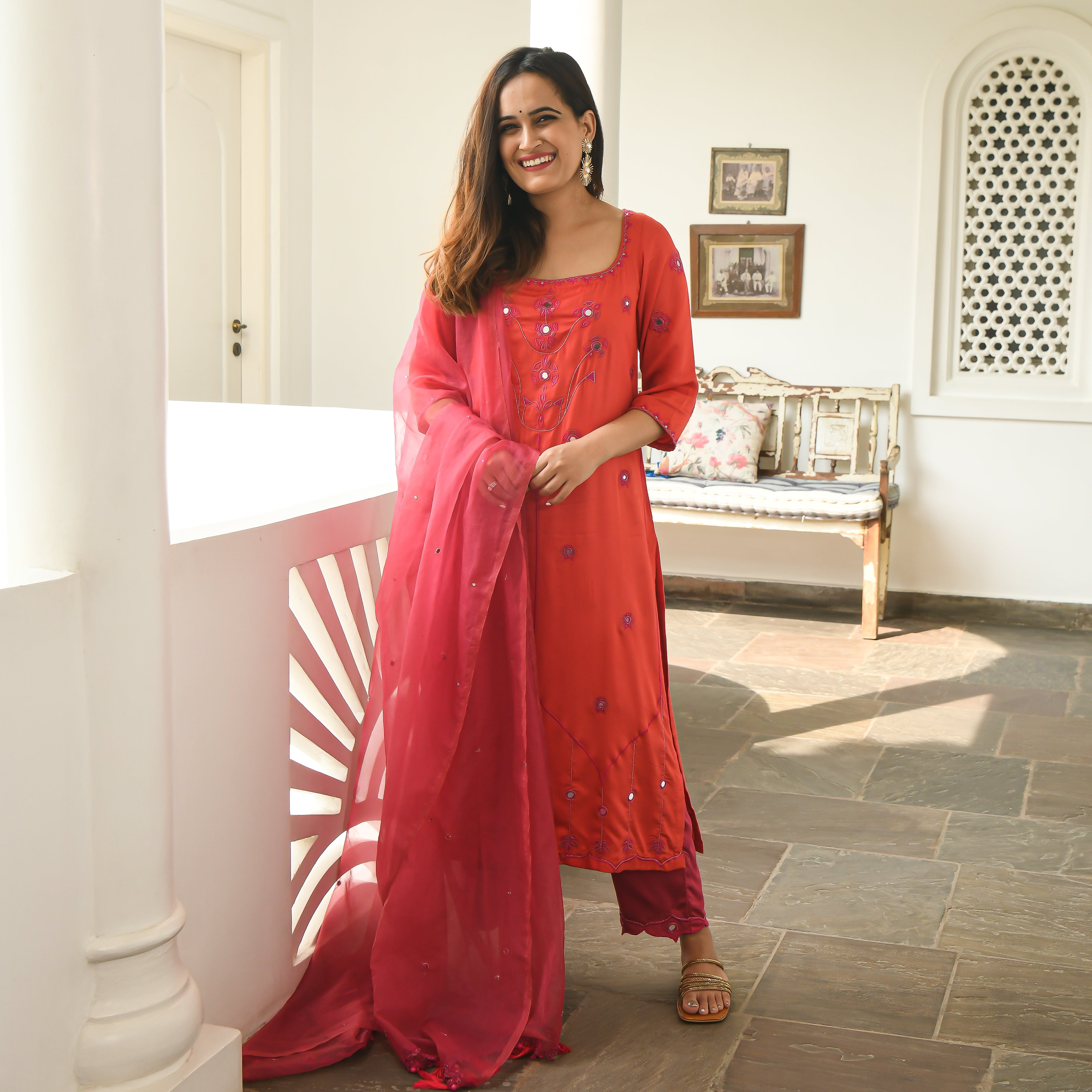 Modal Satin & Organza Suit Set