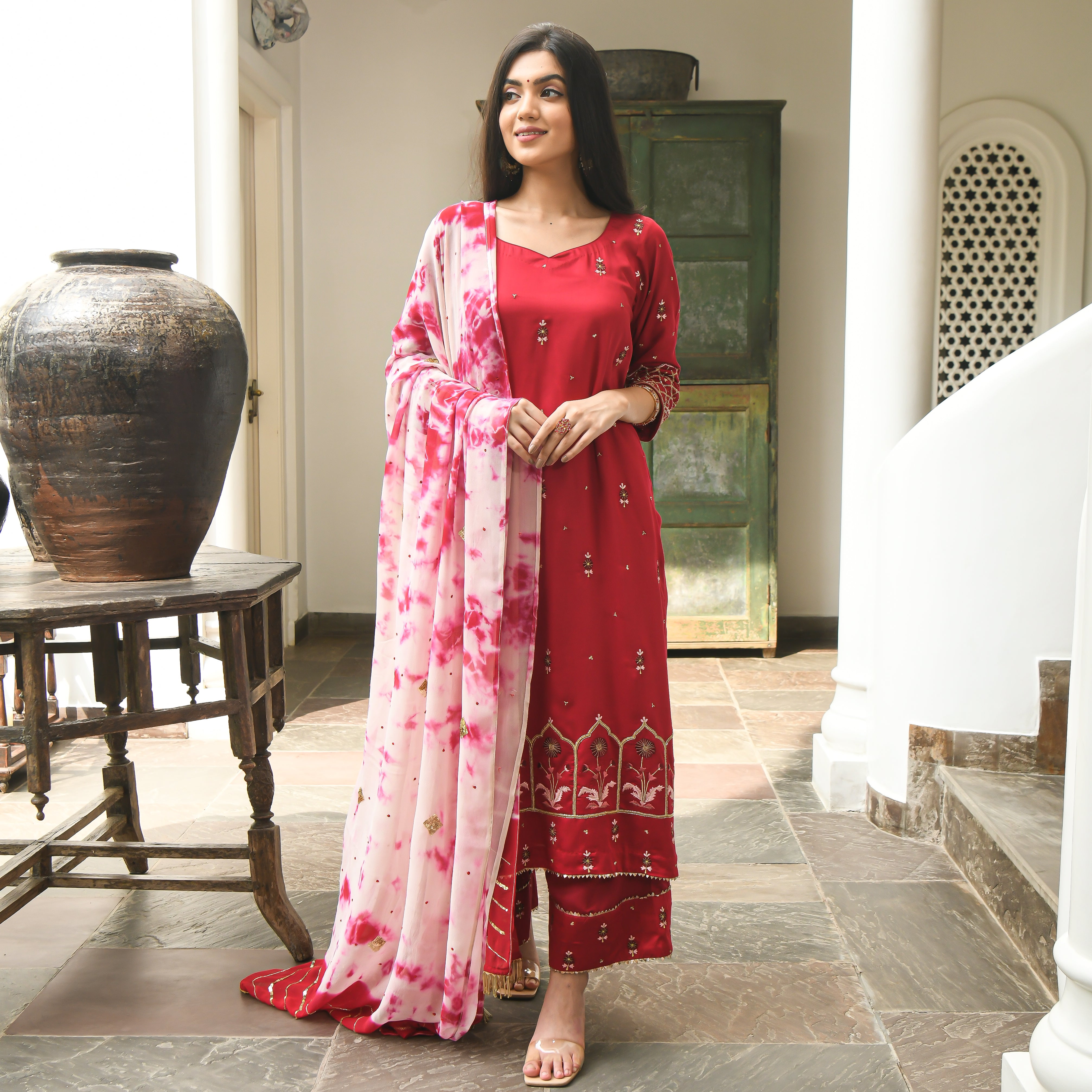  Naveli Designer Ethnic Wear Modal Satin Suit Set For Women Online