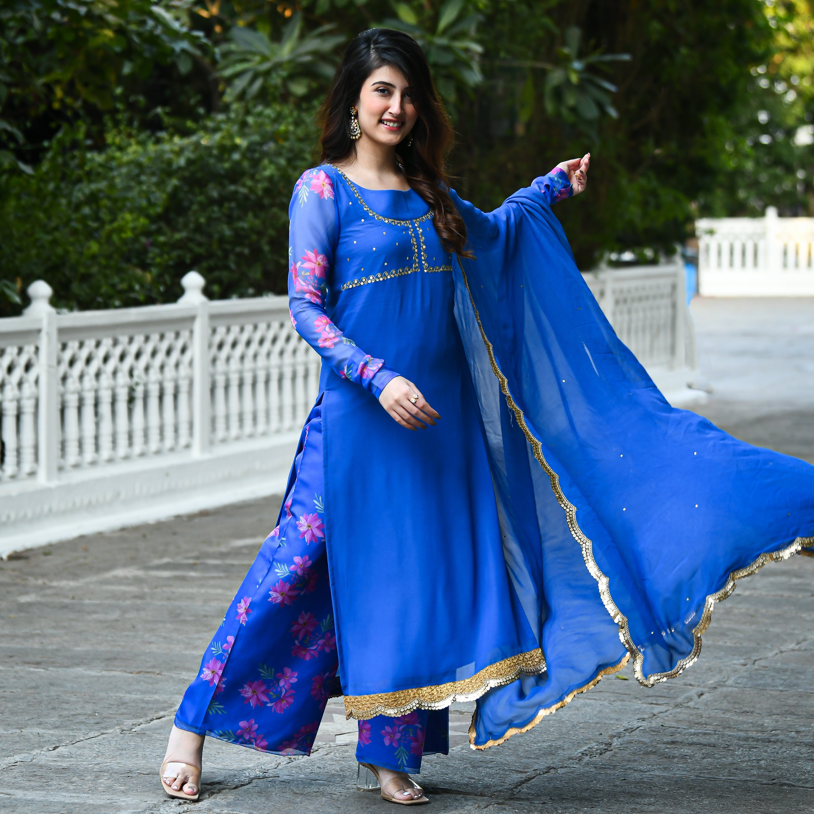 Blue Digital Print Suit Set for women online