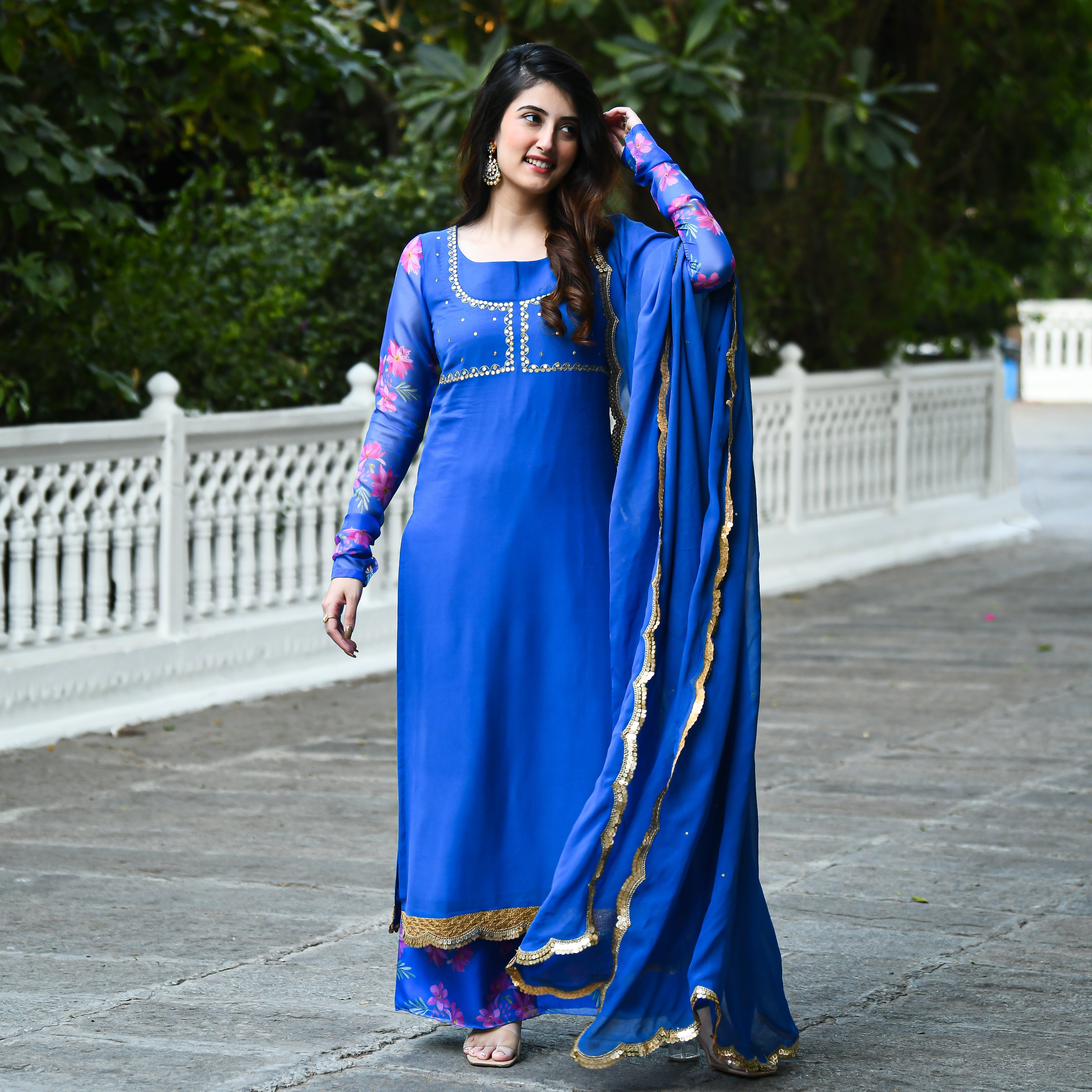 Blue Digital Print Suit Set for women online