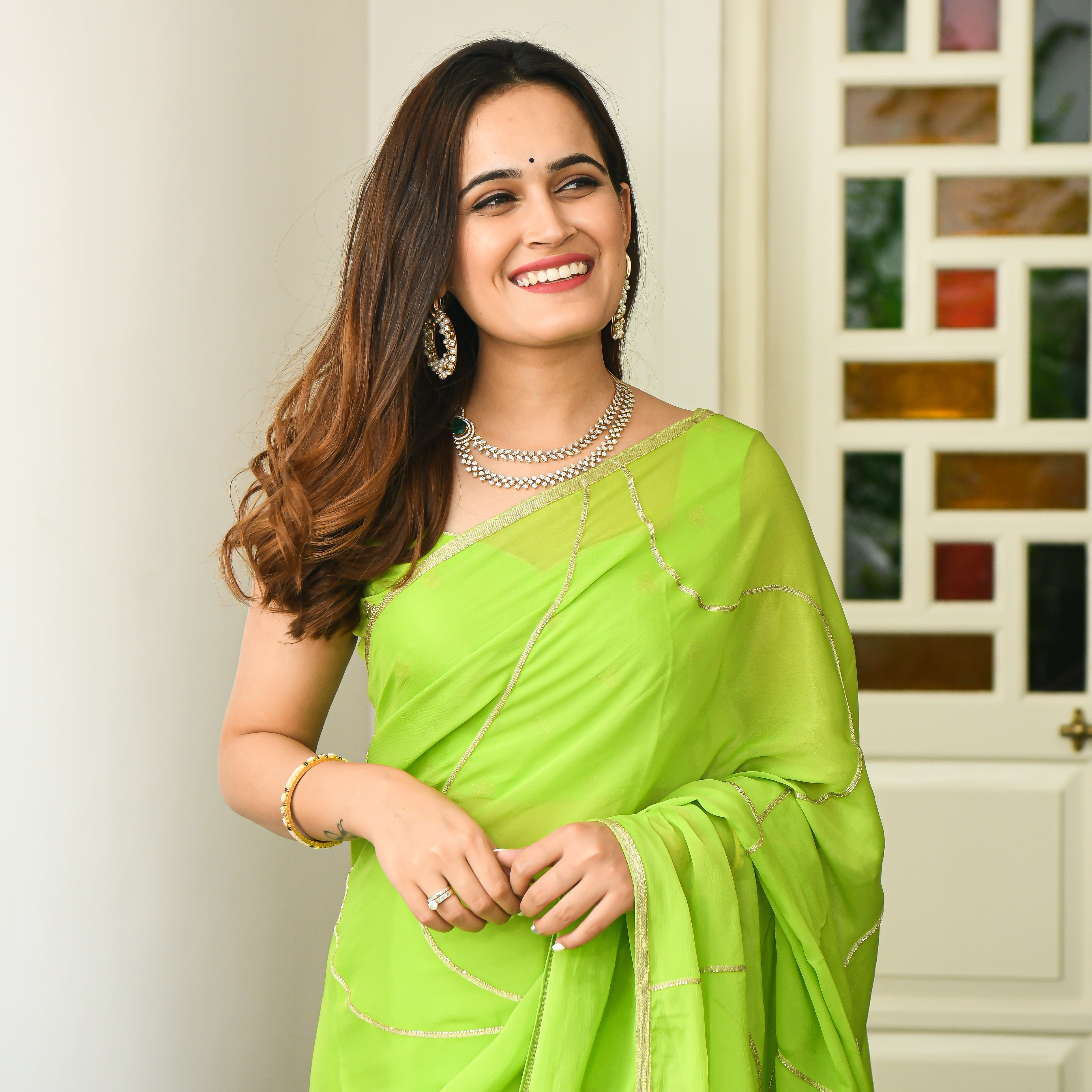 Stylish green saree for women
