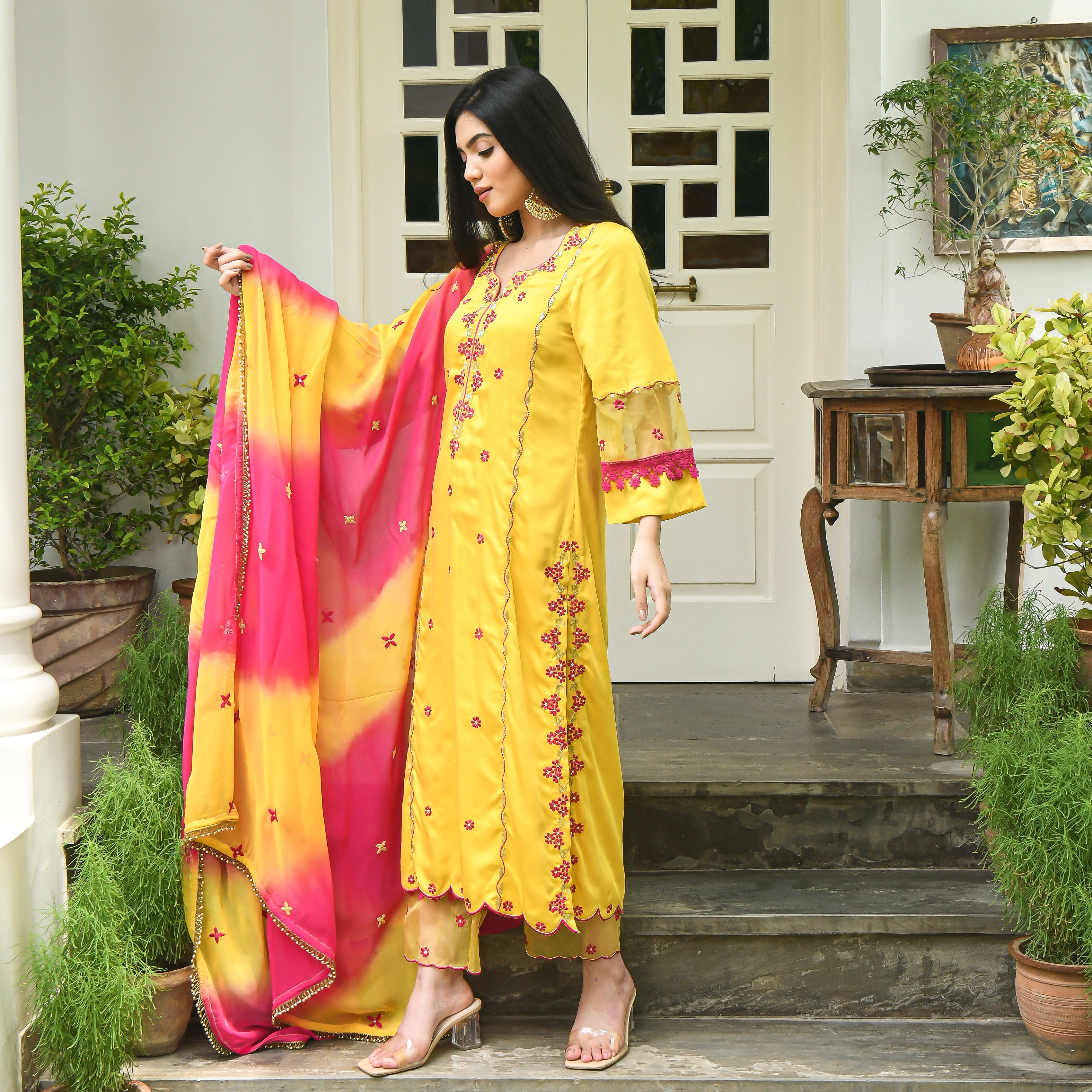 Basant Yellow Designer Traditional Suit Set For Women Online