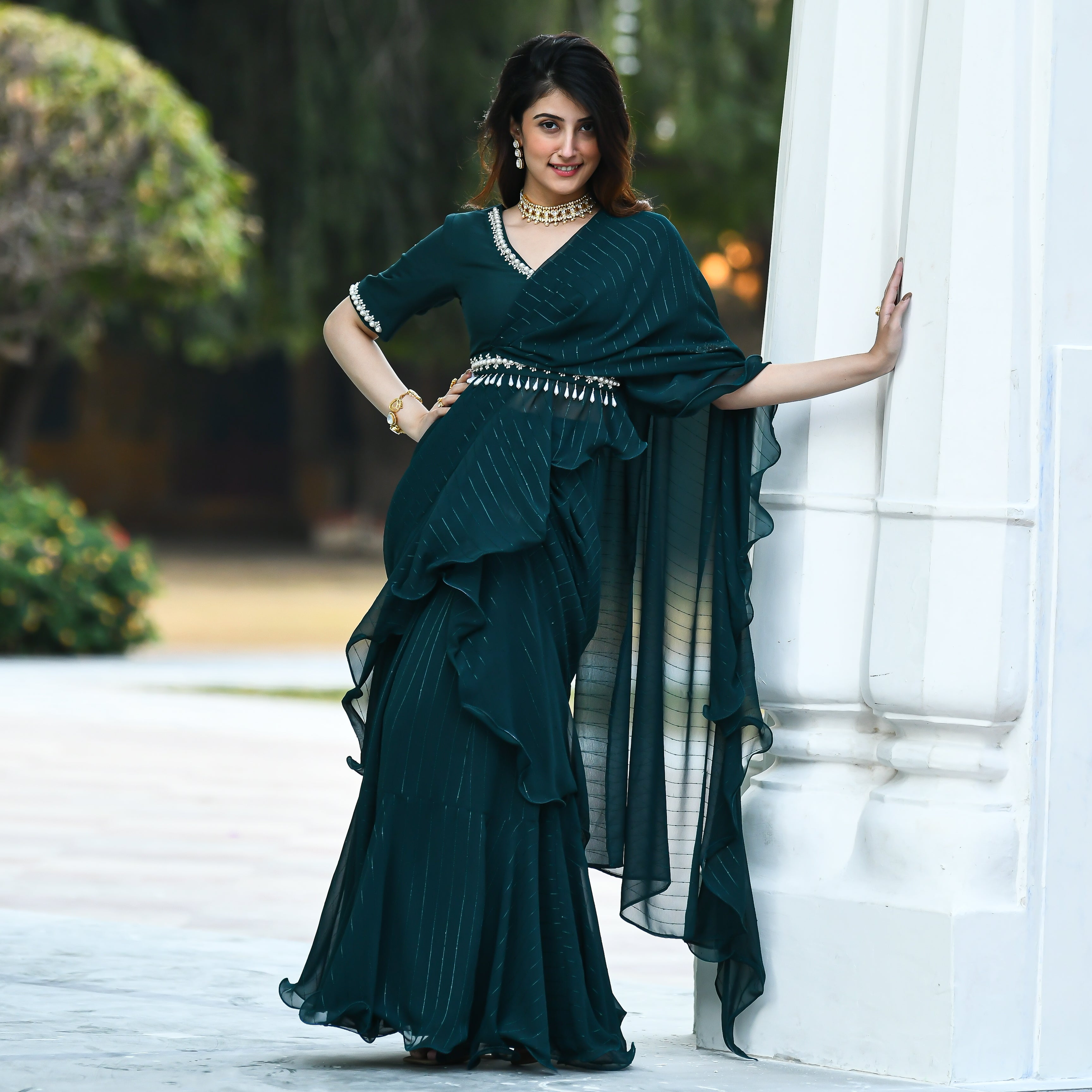 Hayaat Black Designer Sequin Georgette Drape Saree Online
